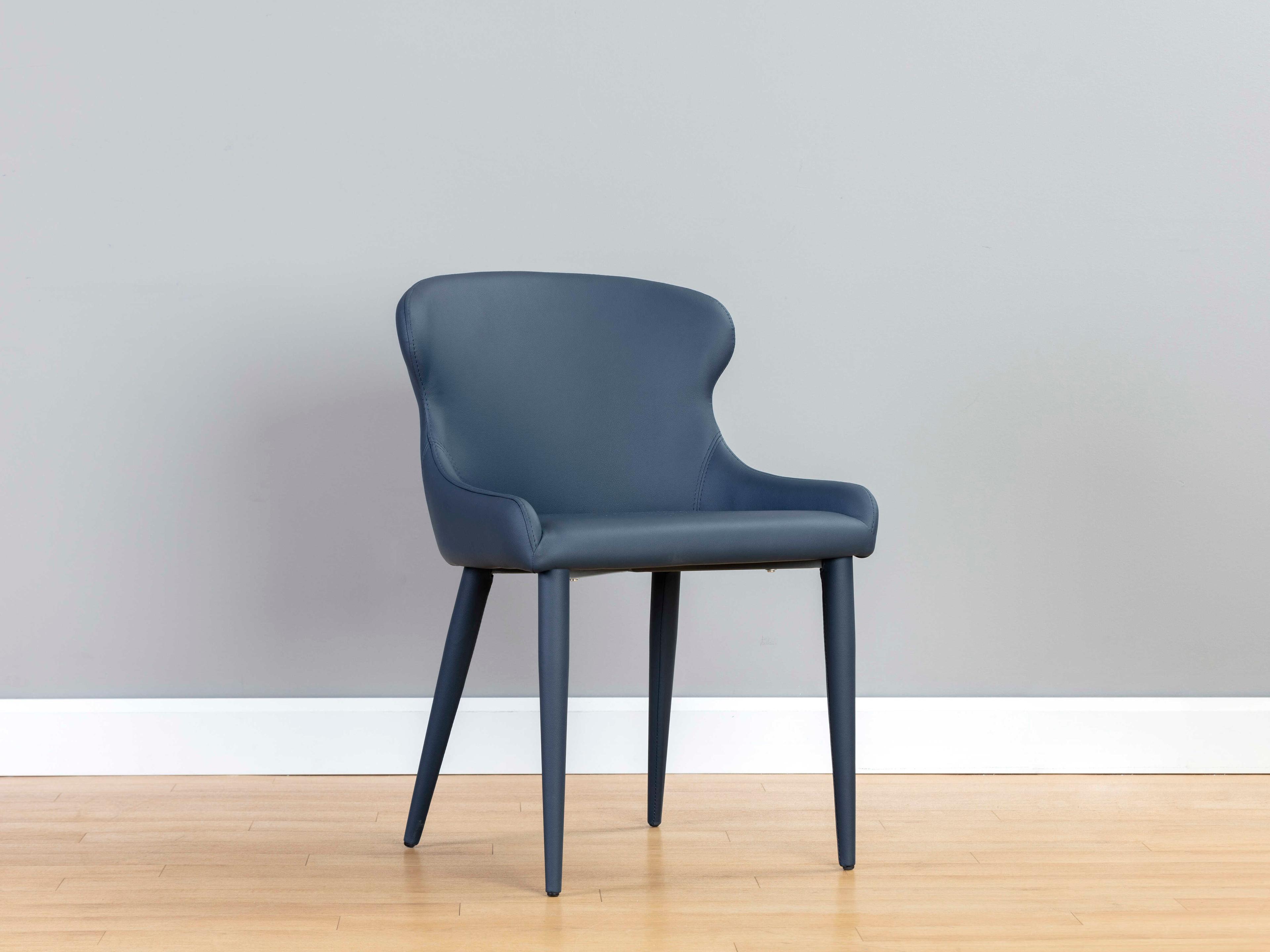 Sunpan Ikon Blue Faux Leather Side Dining Chair