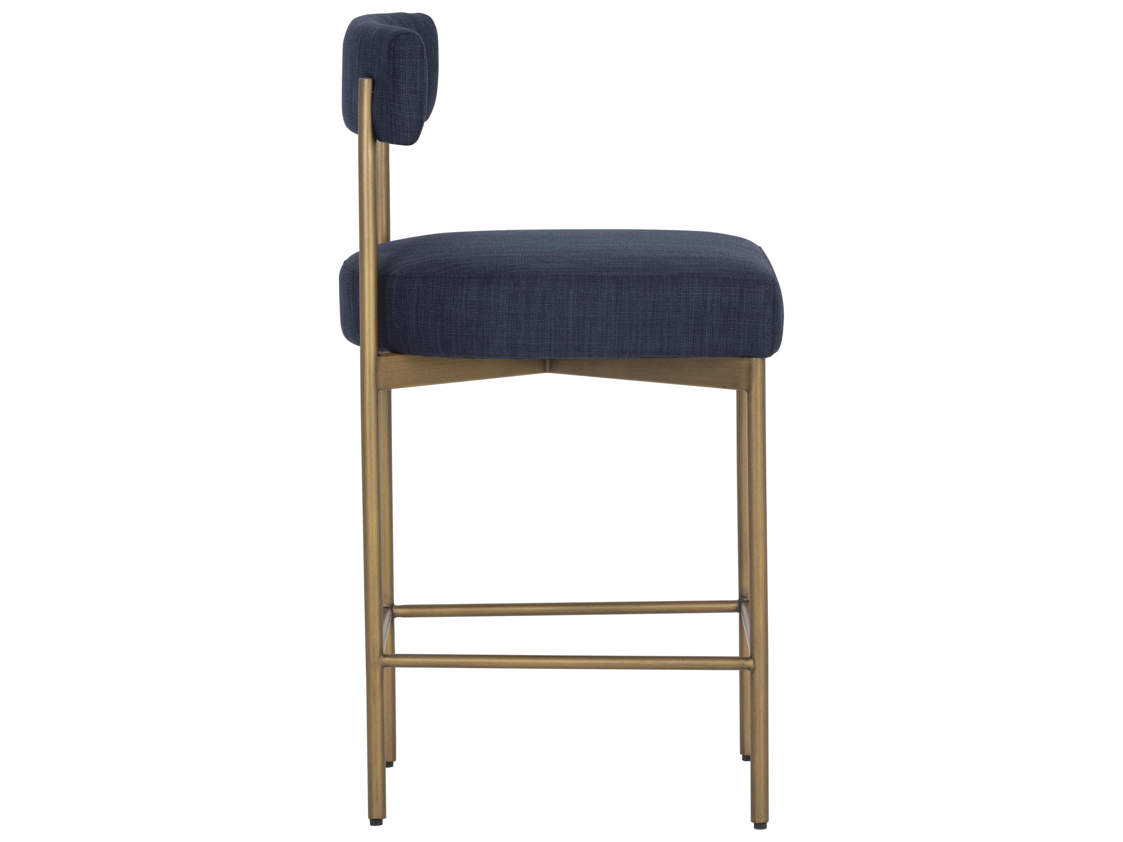 Sunpan Seneca Antique Brass Arena Navy Upholstered Counter Stool