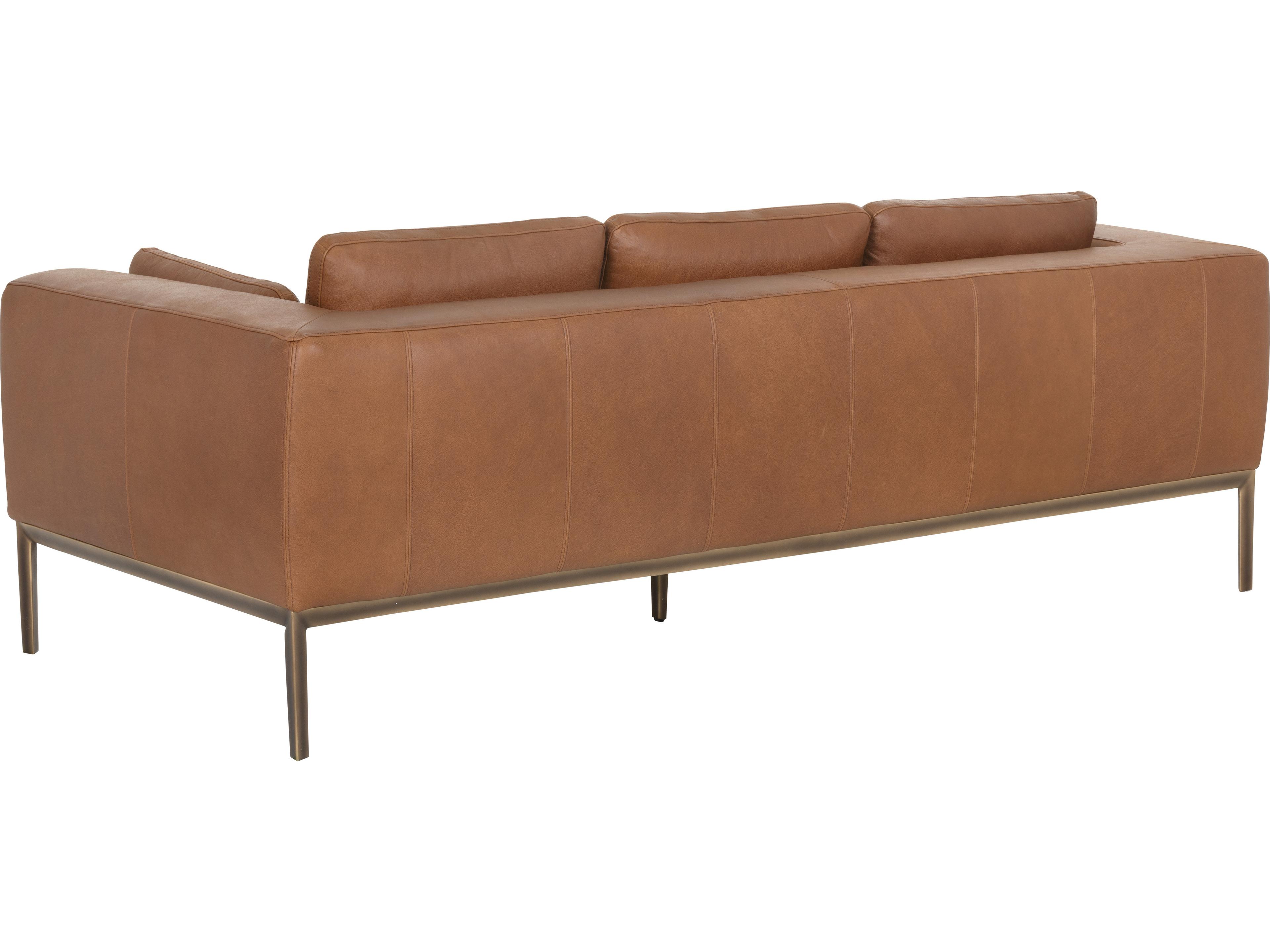 Sunpan Irongate Burr Behike Saddle Brass Brown Leather Sofa
