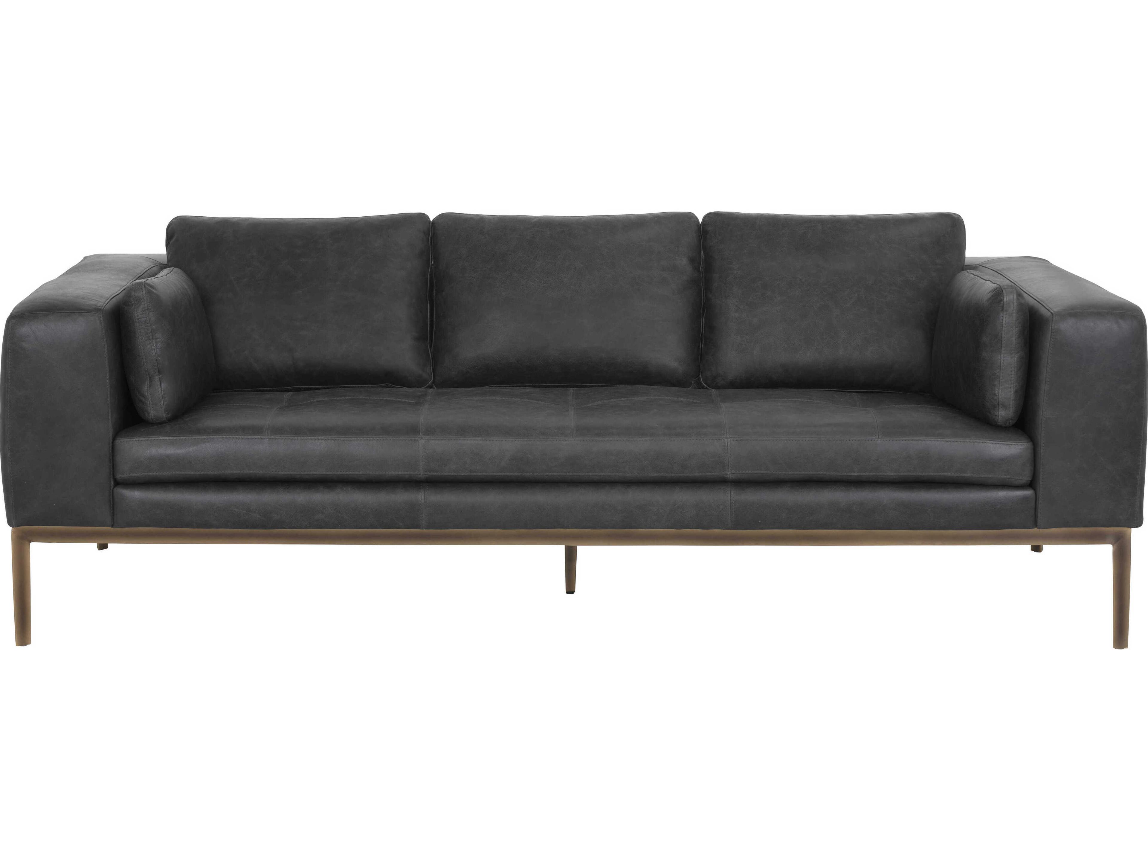 Sunpan Irongate Burr Serbia Black Brass Leather Sofa