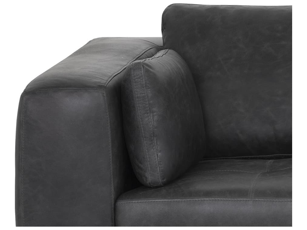 Sunpan Irongate Burr Serbia Black Brass Leather Sofa