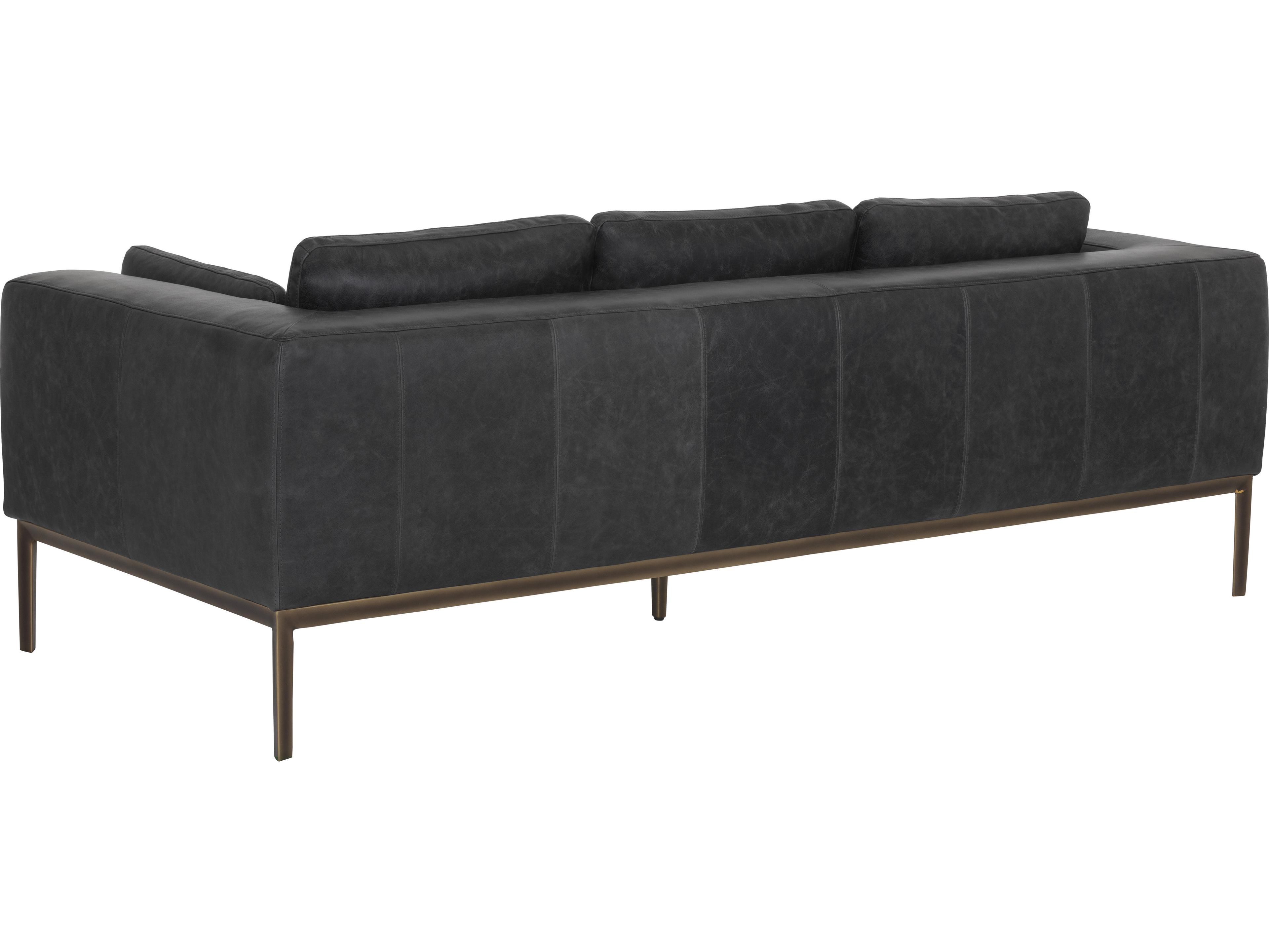Sunpan Irongate Burr Serbia Black Brass Leather Sofa