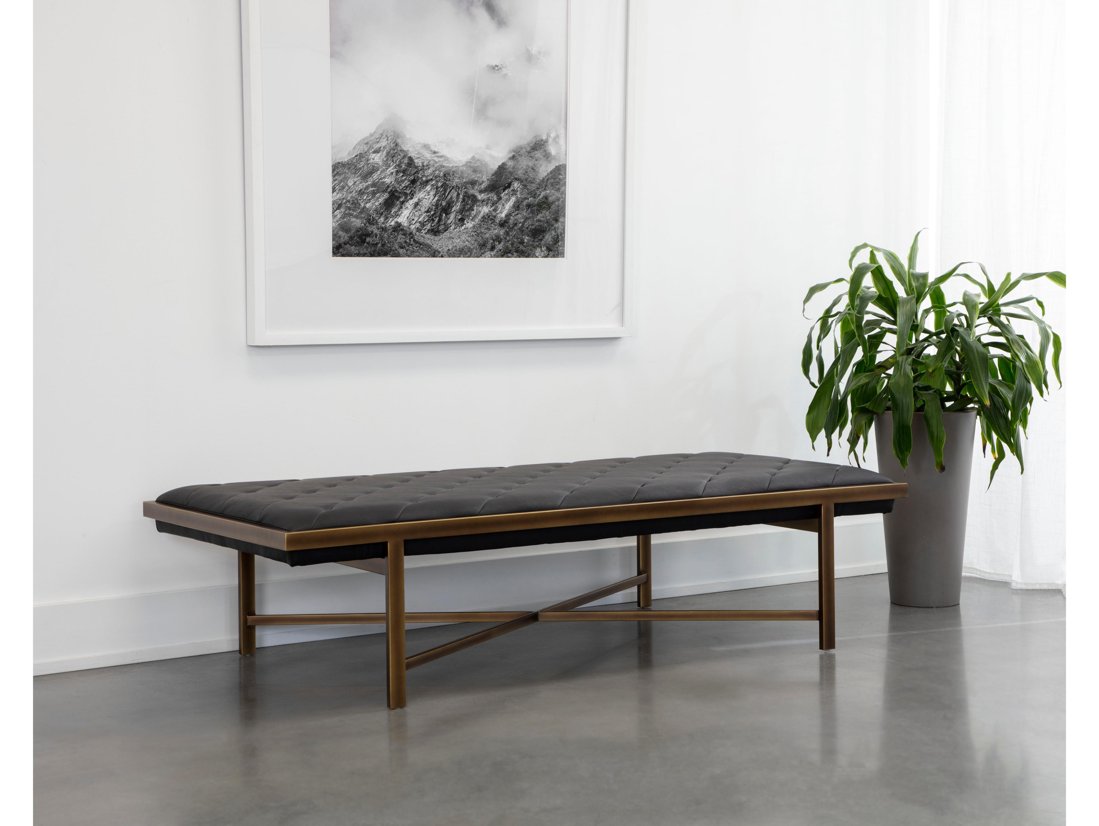 Sunpan Kayla Vintage Black Faux Leather Accent Bench