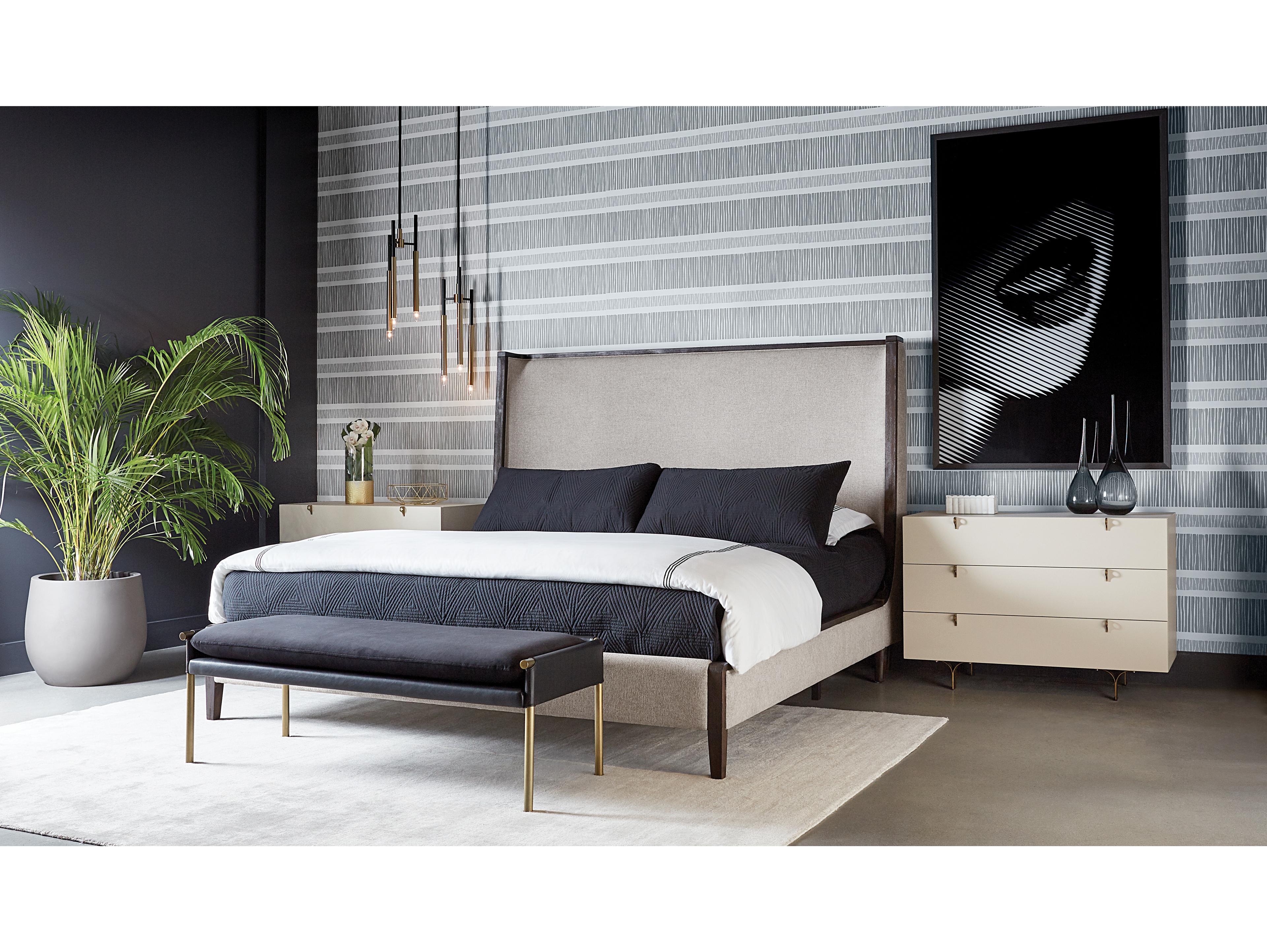 Sunpan Ikon Abbington Black Antique Brass Upholstered Accent Bench