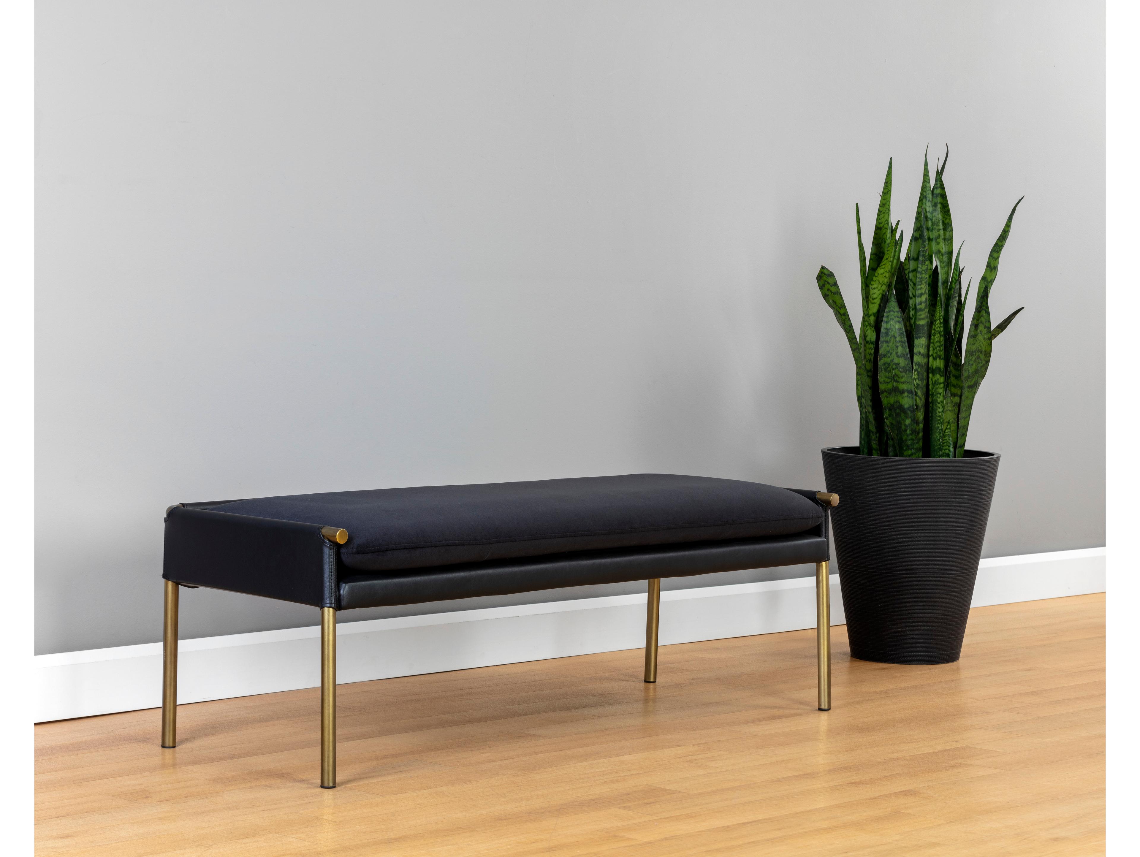 Sunpan Ikon Abbington Black Antique Brass Upholstered Accent Bench