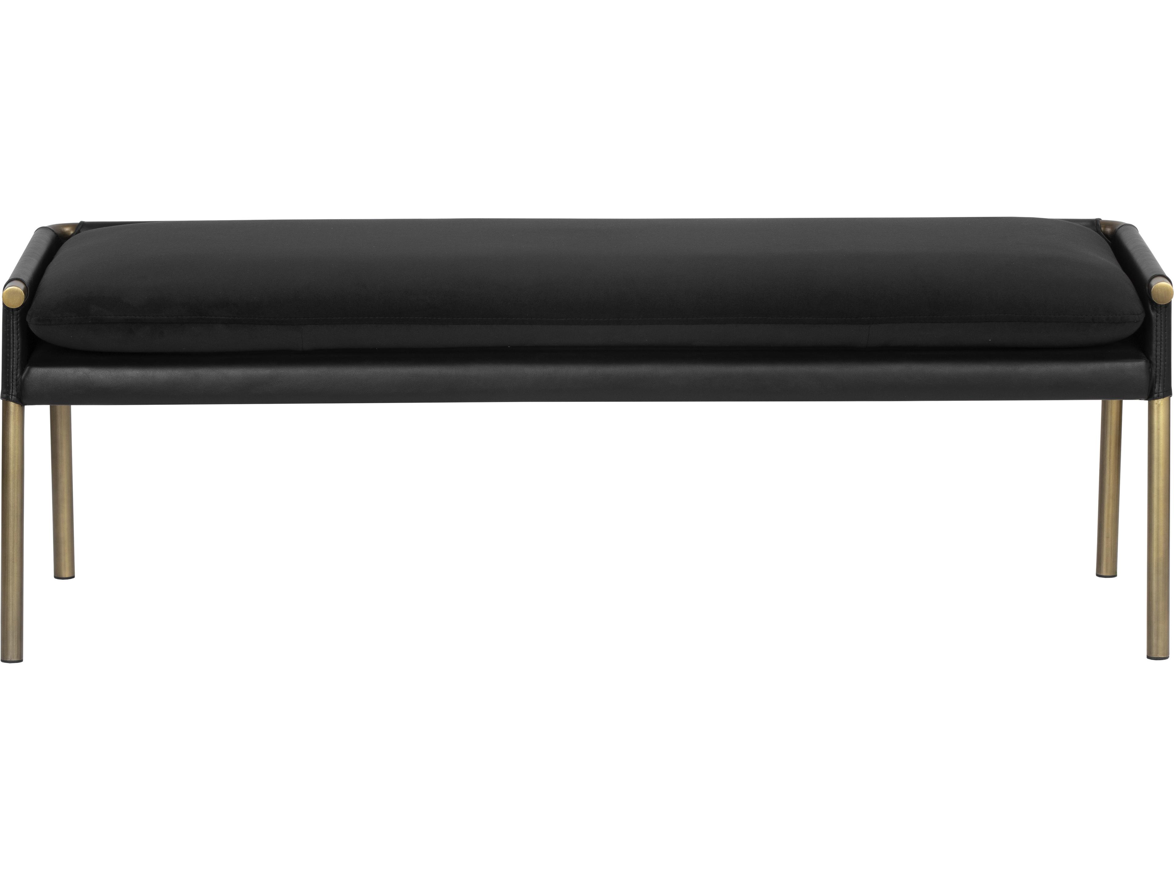 Sunpan Ikon Abbington Black Antique Brass Upholstered Accent Bench