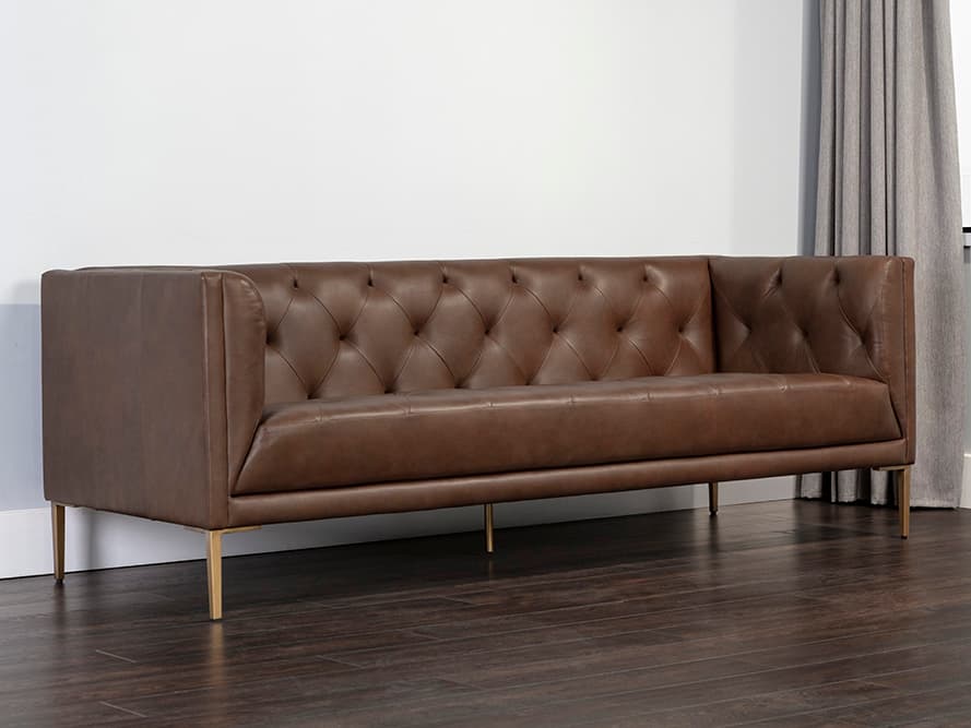 Sunpan Westin Vintage Caramel Leather Brown Upholstered Sofa