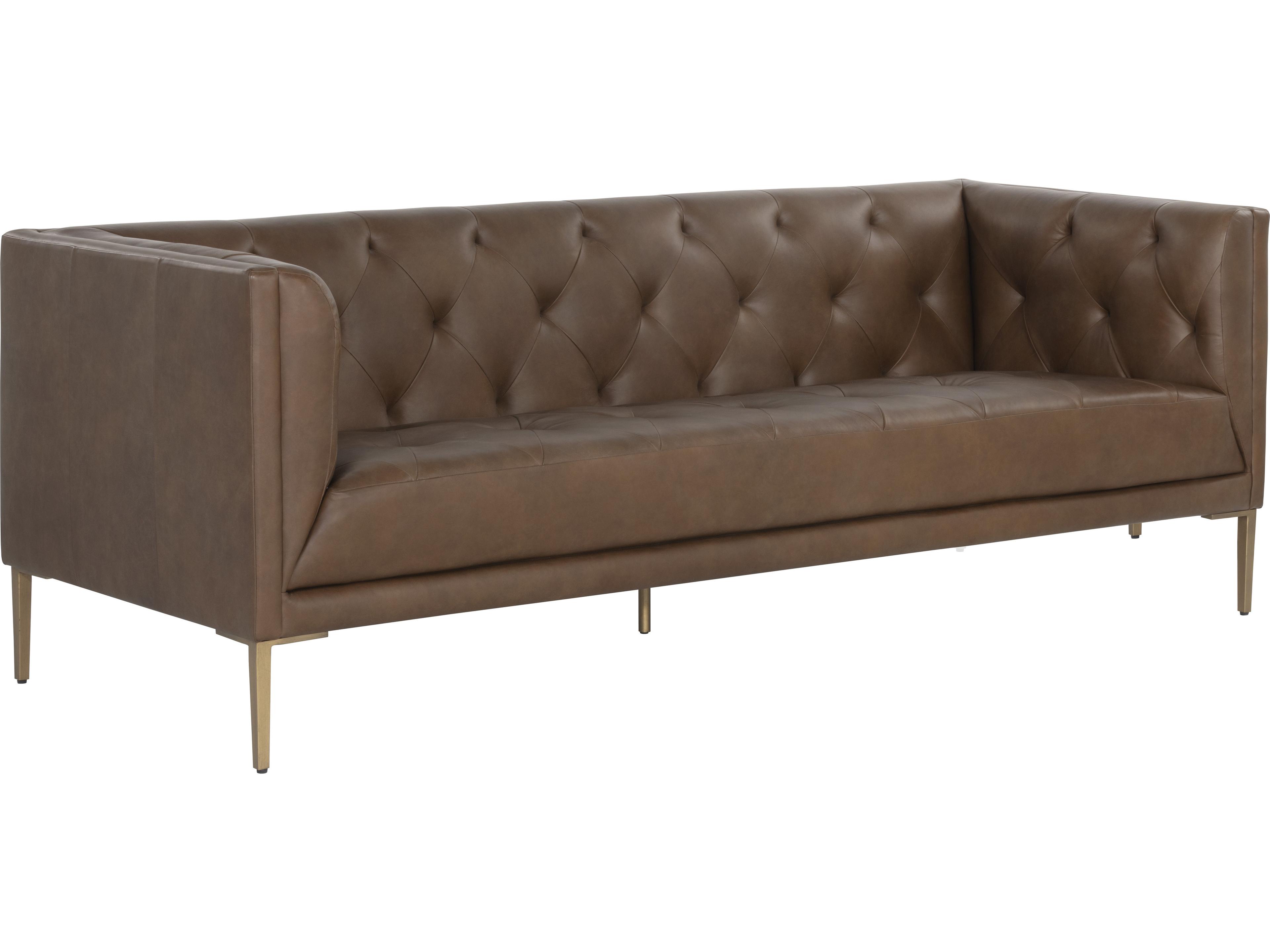 Sunpan Westin Vintage Caramel Leather Brown Upholstered Sofa