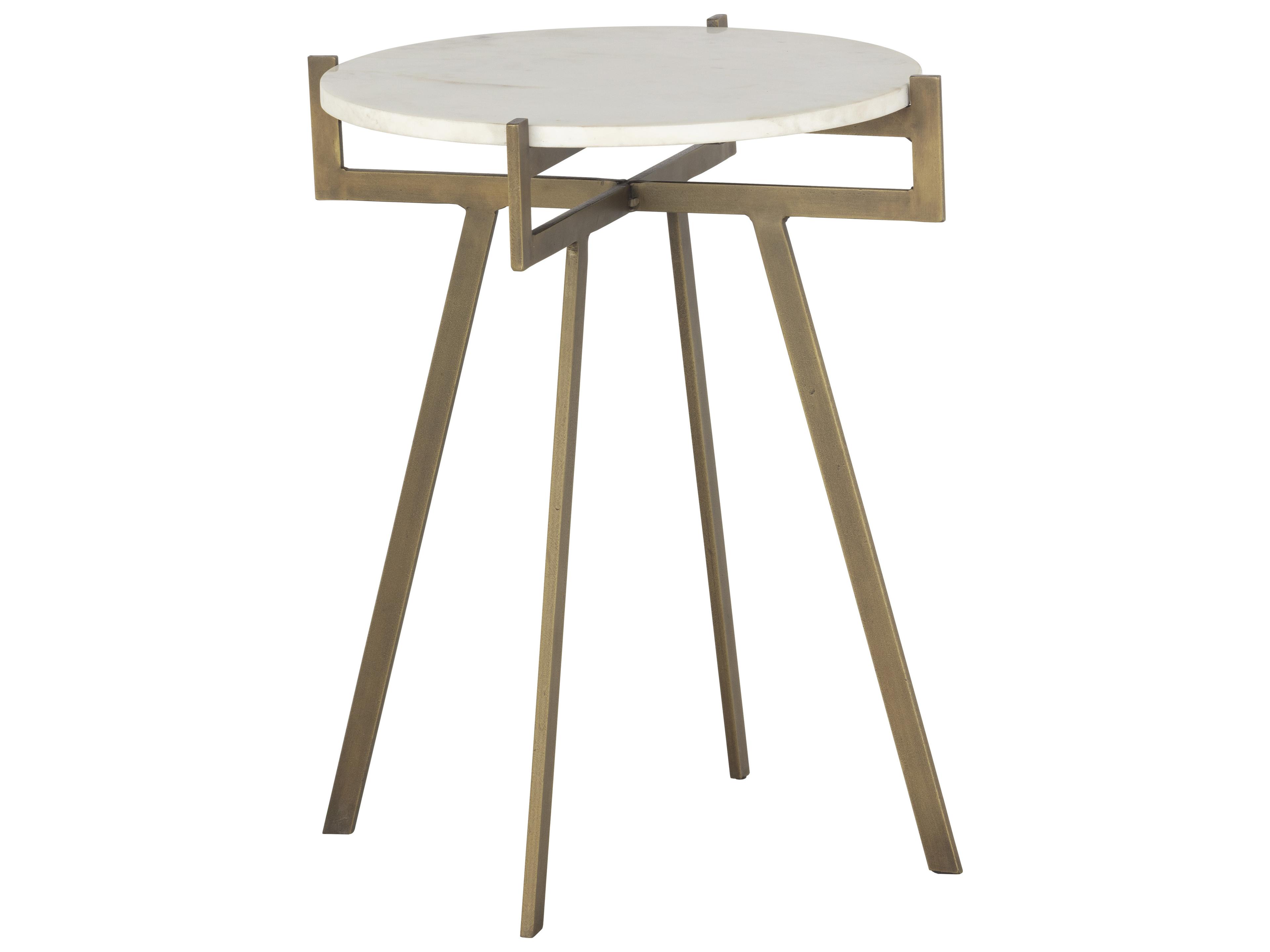 Sunpan Anak Round Marble White Antique Brass End Table