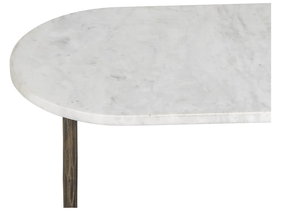 Sunpan Eden Oval Marble White Antique Brass End Table