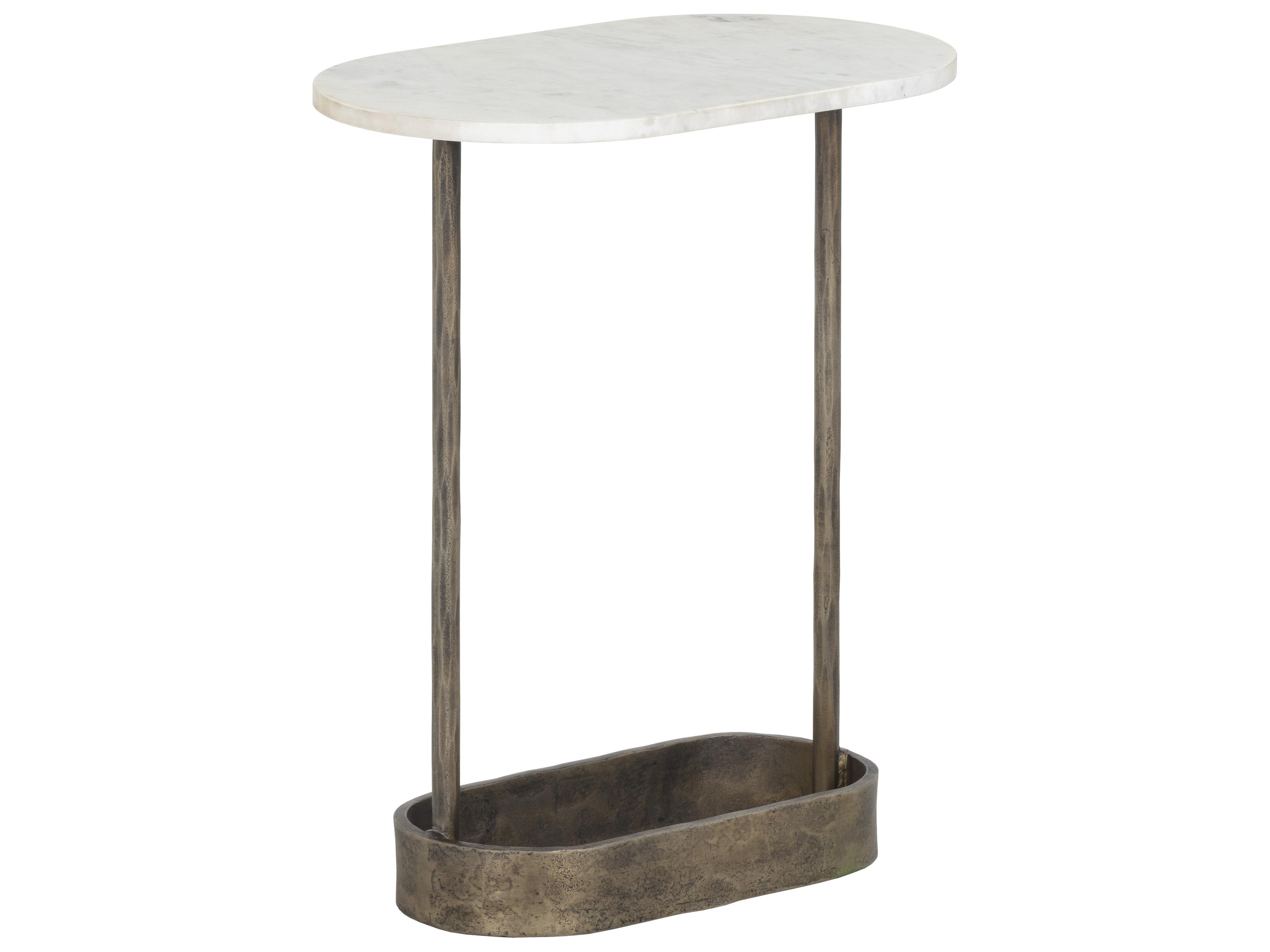 Sunpan Eden Oval Marble White Antique Brass End Table