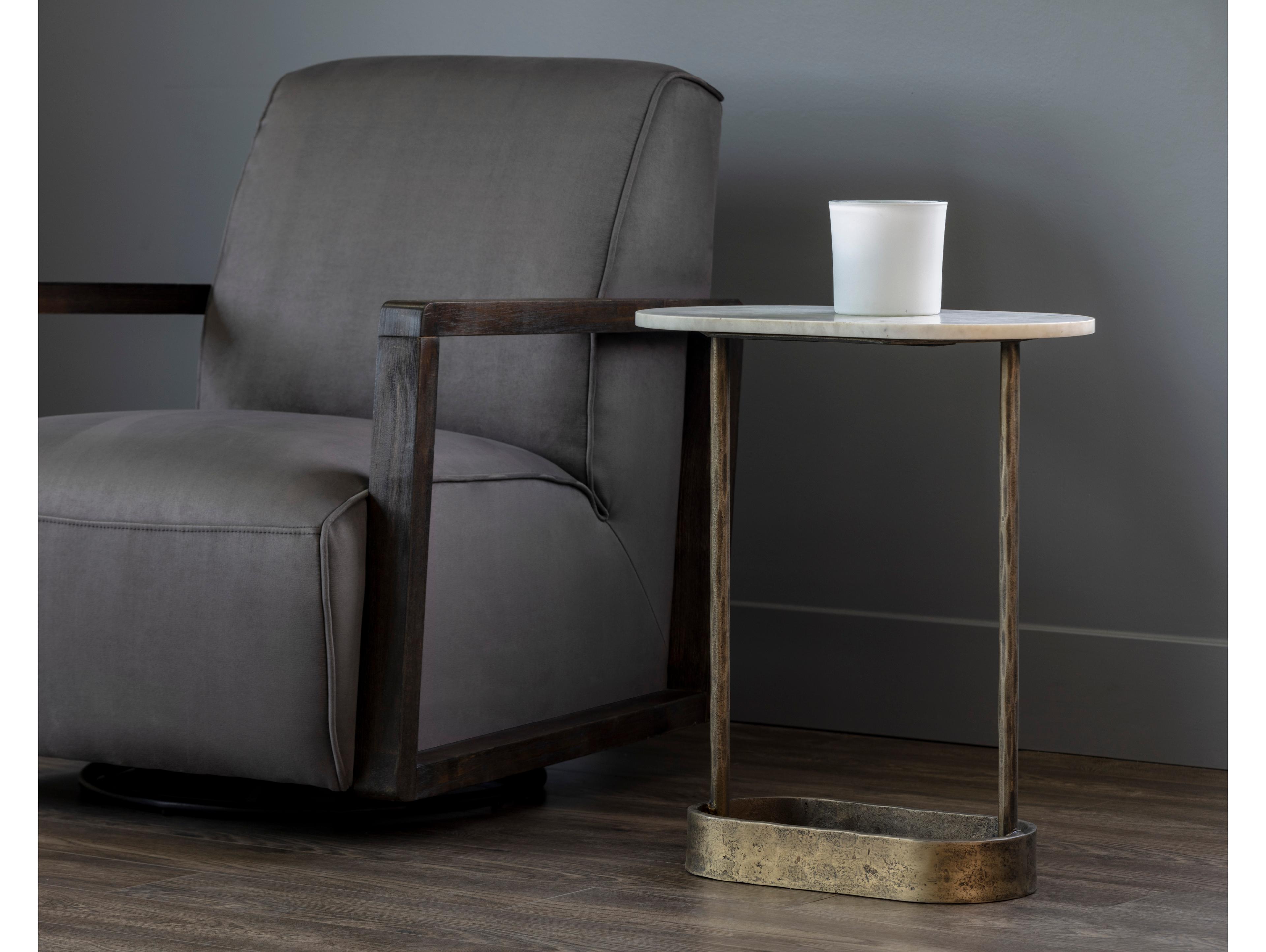 Sunpan Eden Oval Marble White Antique Brass End Table