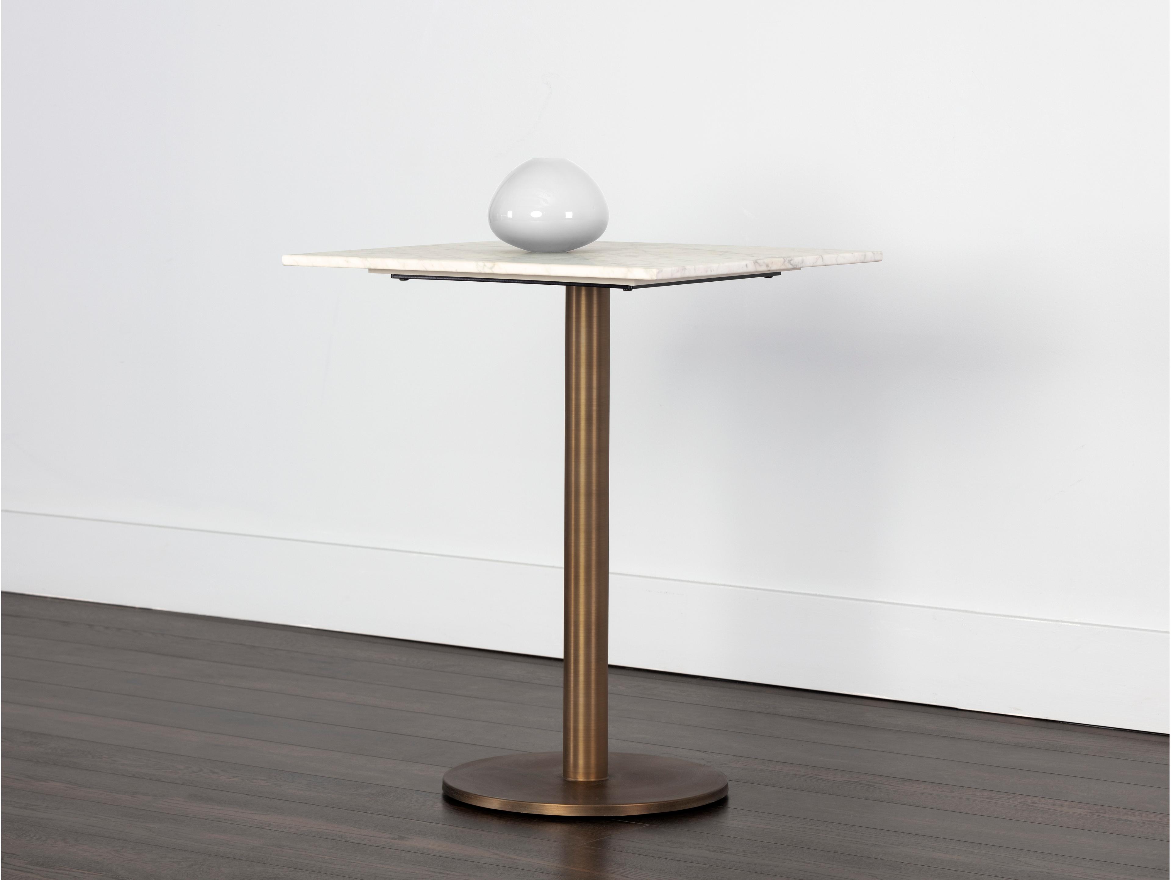 Sunpan Ikon Enco Square Marble White Antique Bronze Dining Table