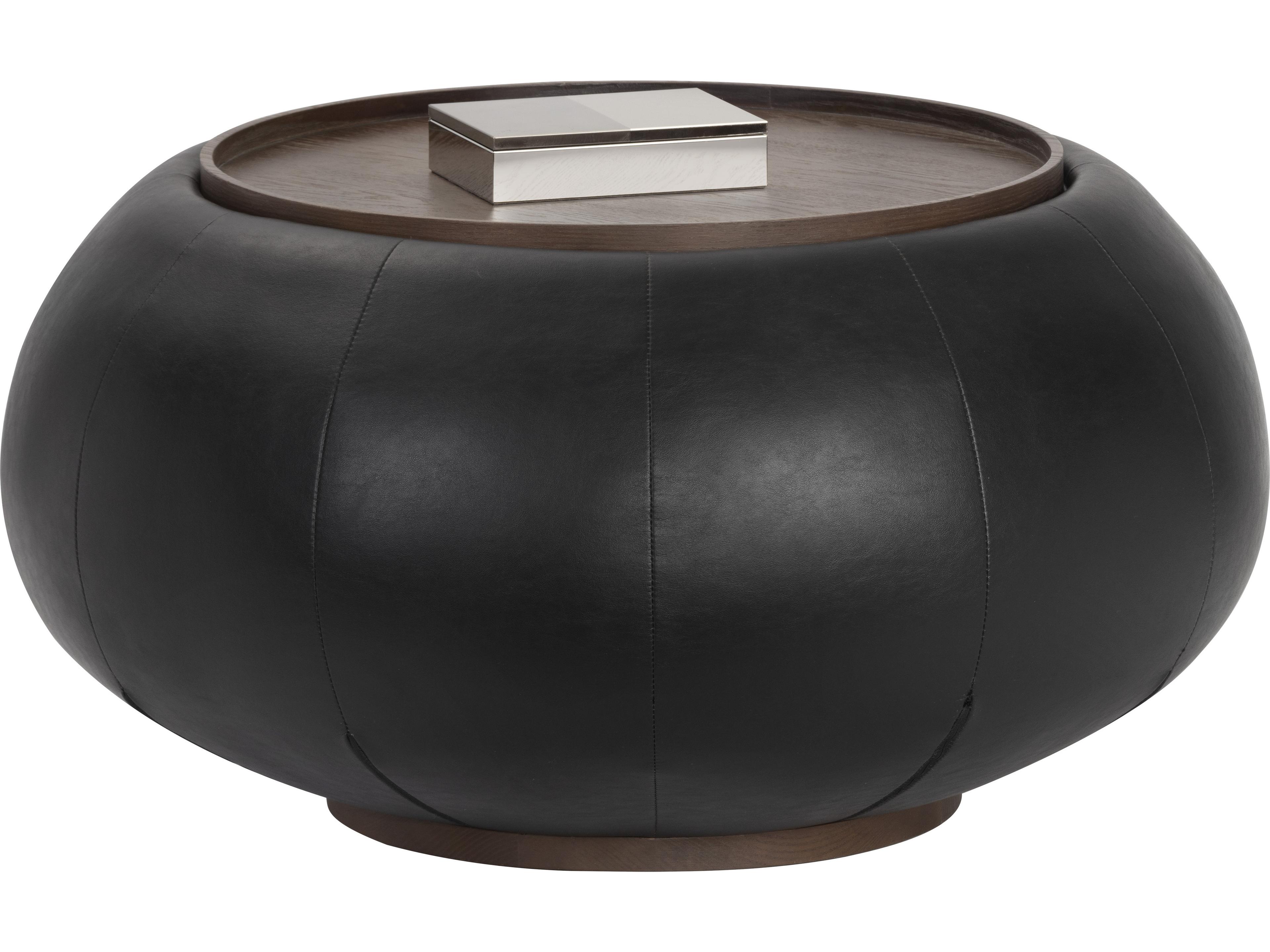 Sunpan Zenzi Round Faux Leather Bravo Black Coffee Table