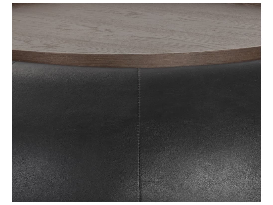 Sunpan Zenzi Round Faux Leather Bravo Black Coffee Table