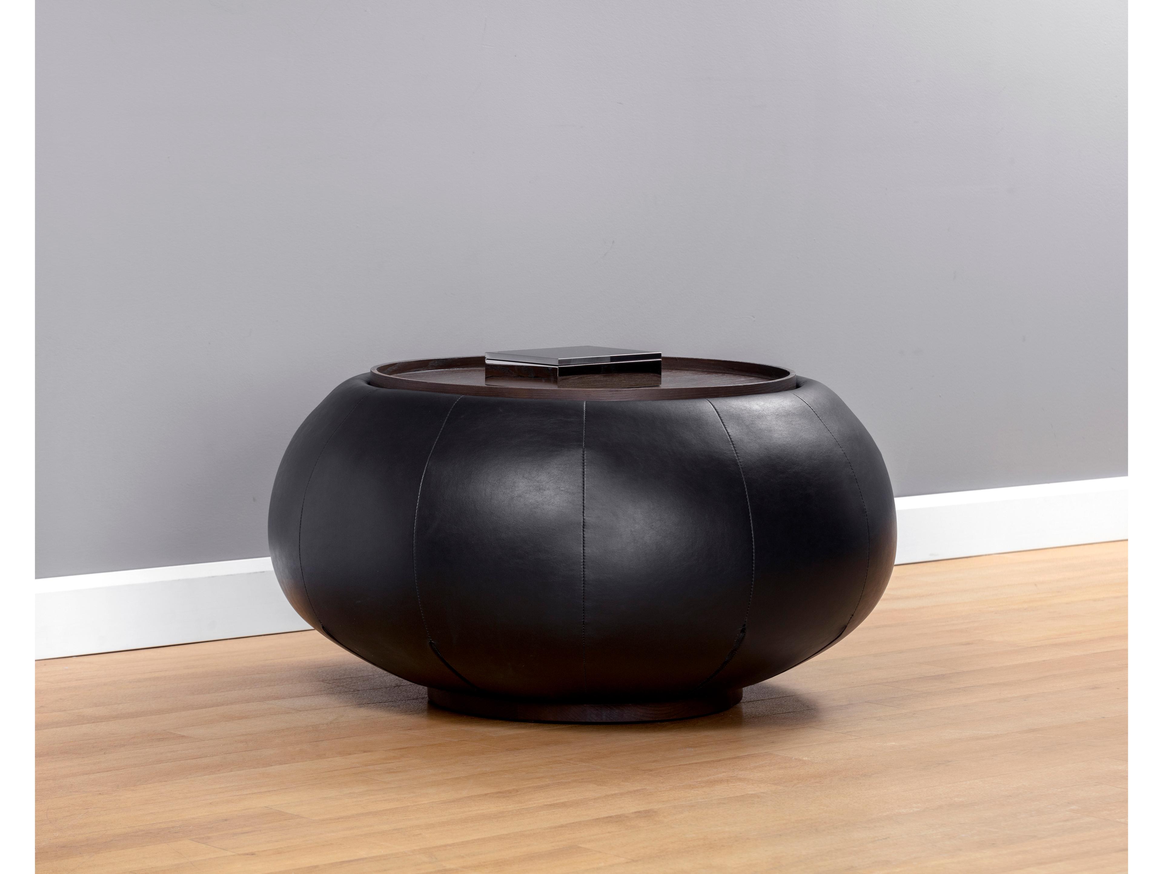 Sunpan Zenzi Round Faux Leather Bravo Black Coffee Table