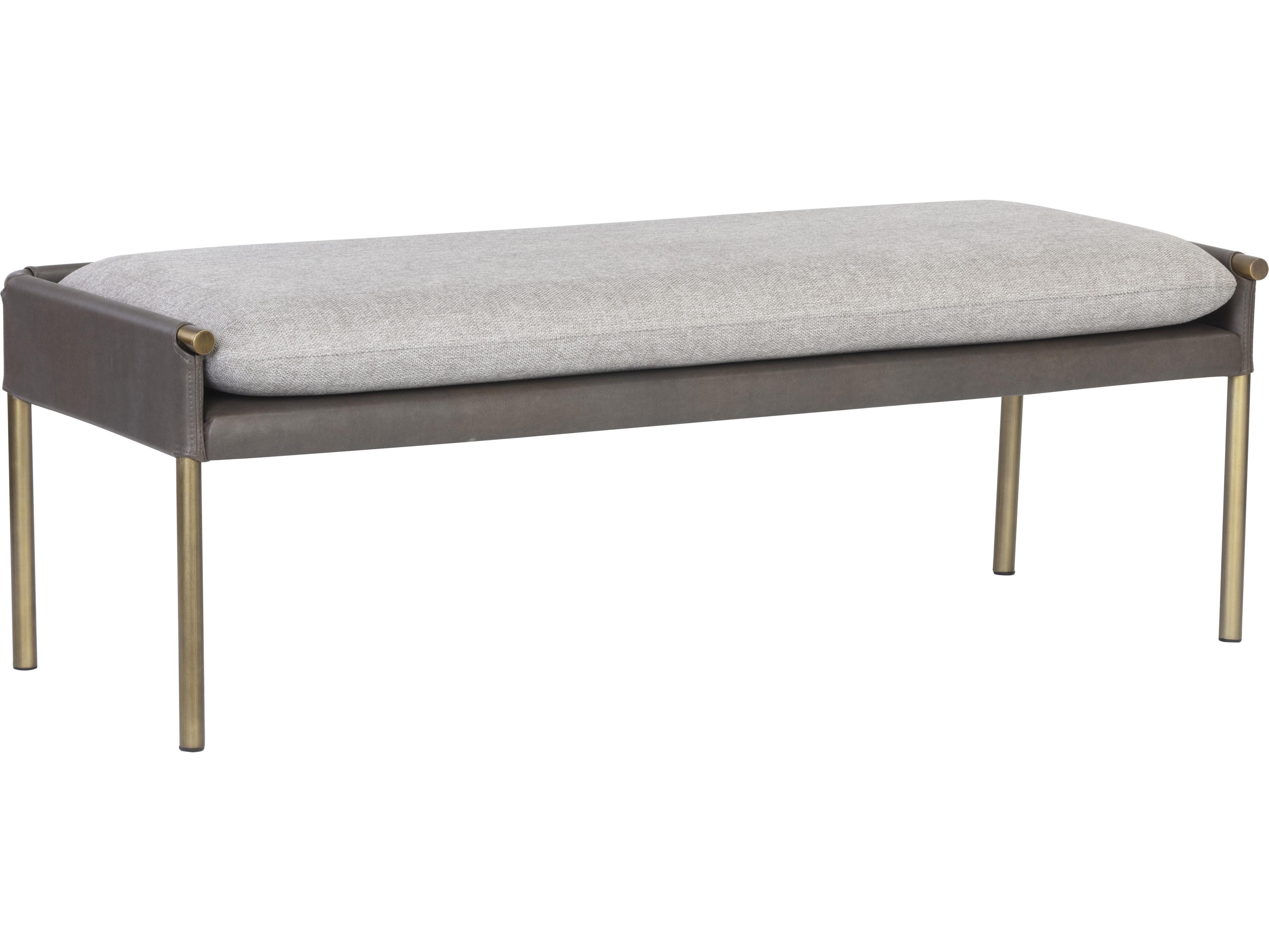 Sunpan Ikon Antique Brass Gray Upholstered Accent Bench