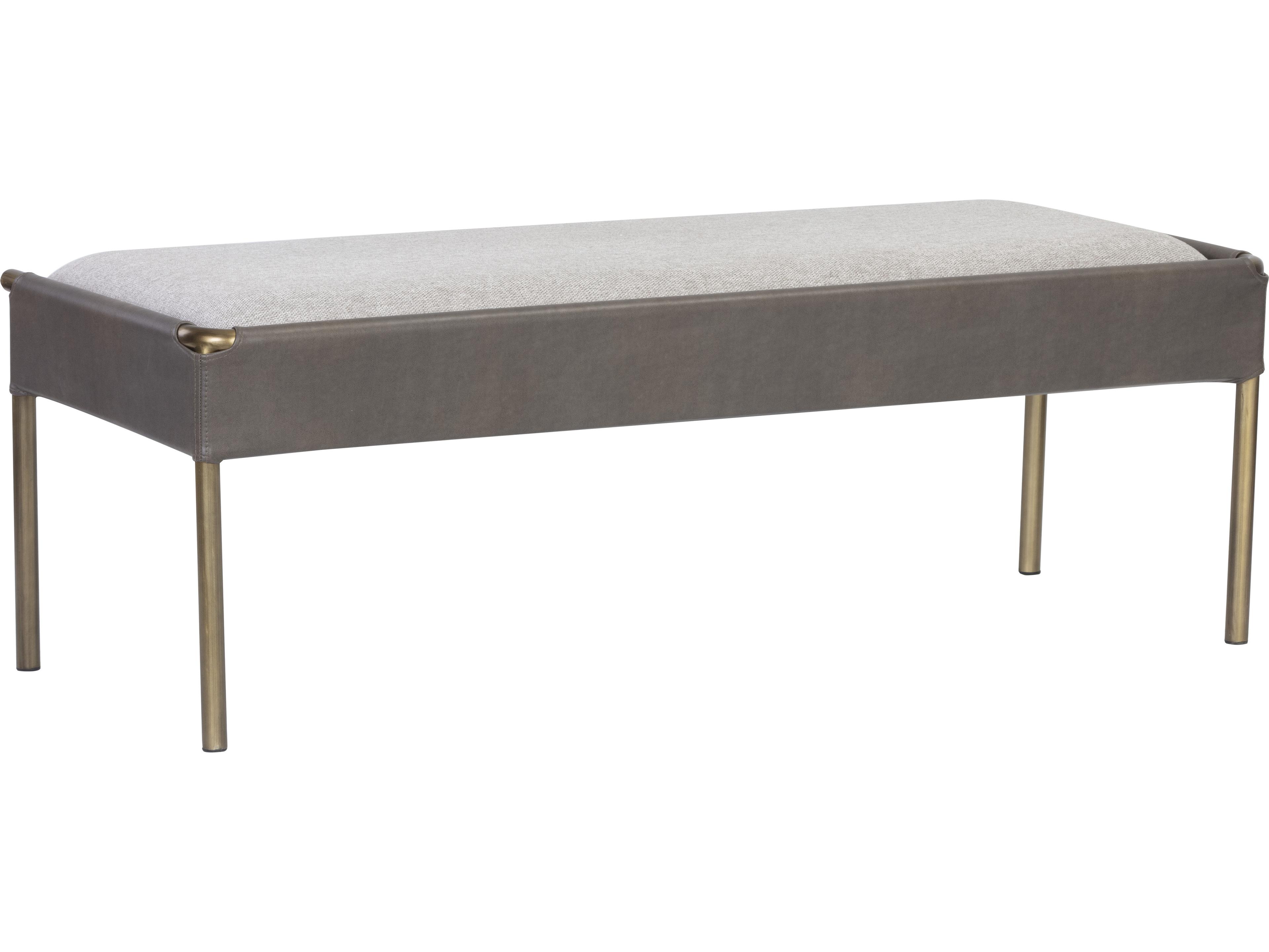 Sunpan Ikon Antique Brass Gray Upholstered Accent Bench
