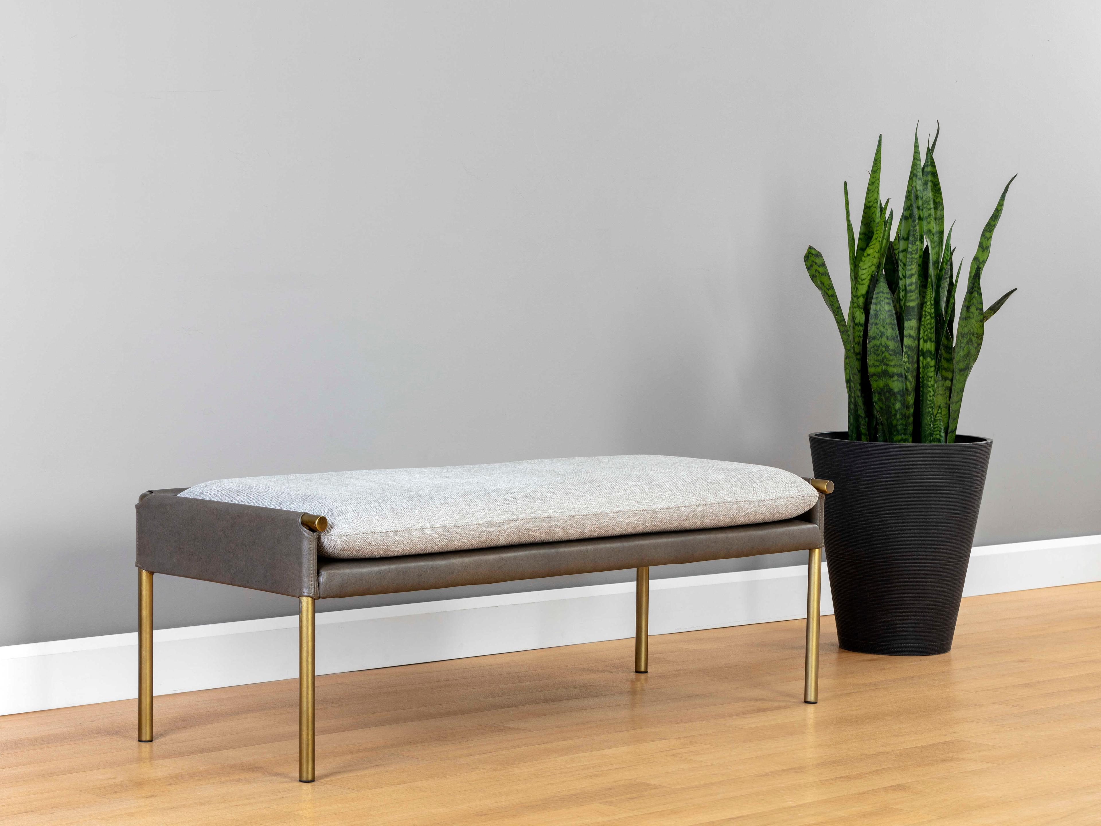 Sunpan Ikon Antique Brass Gray Upholstered Accent Bench