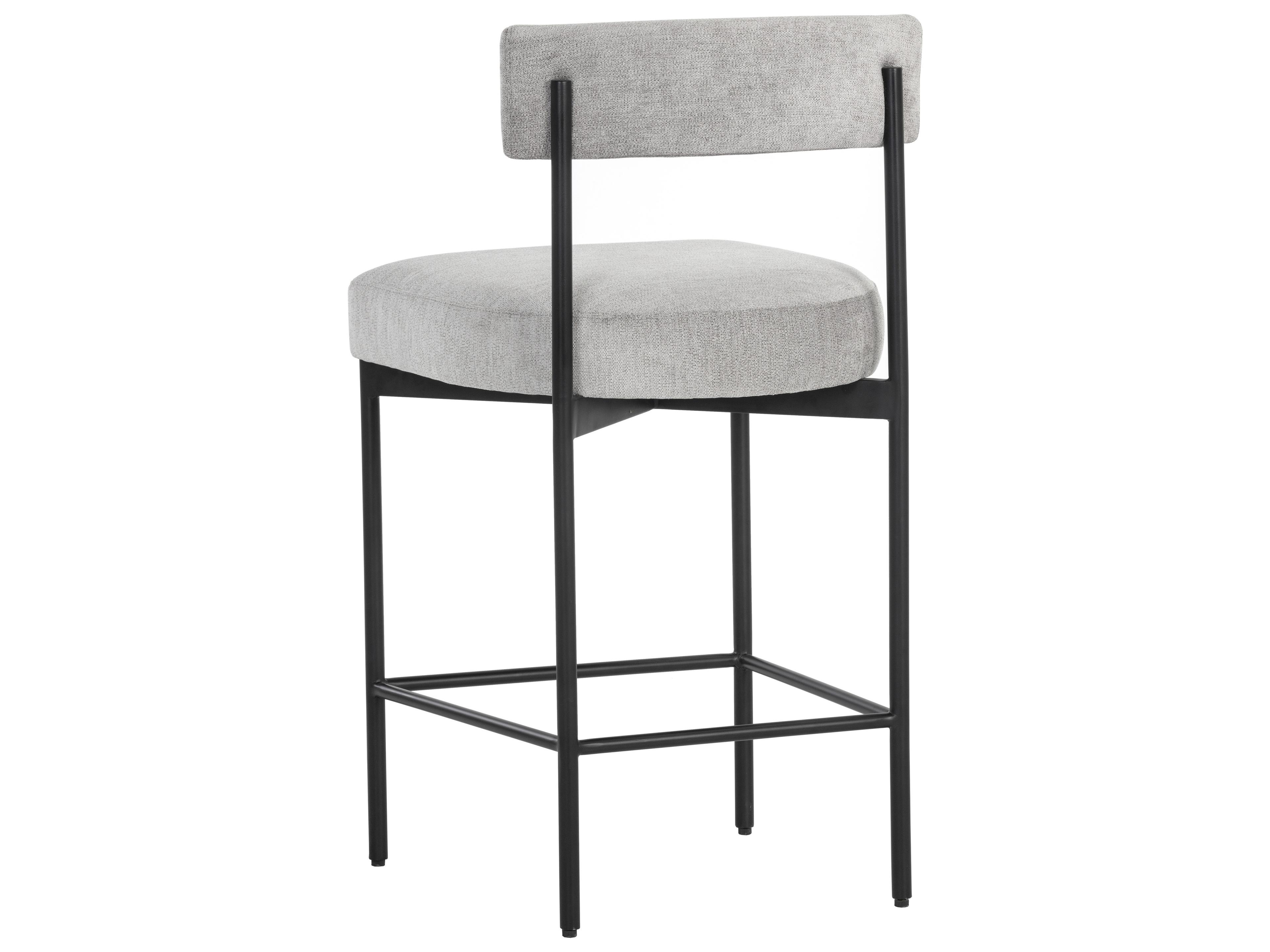 Sunpan Seneca Black Polo Club Stone Upholstered Bar Stool