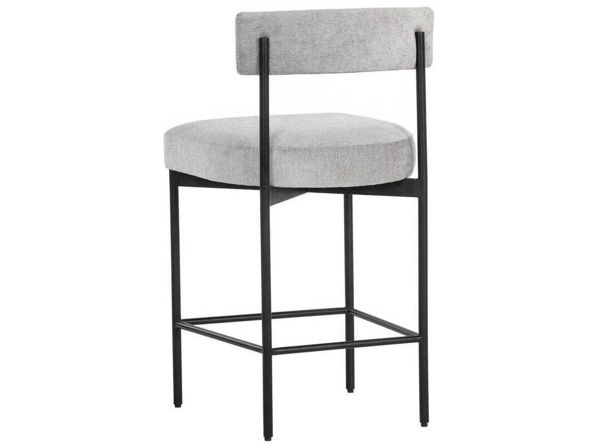 Sunpan Seneca Black Polo Club Stone Upholstered Bar Stool