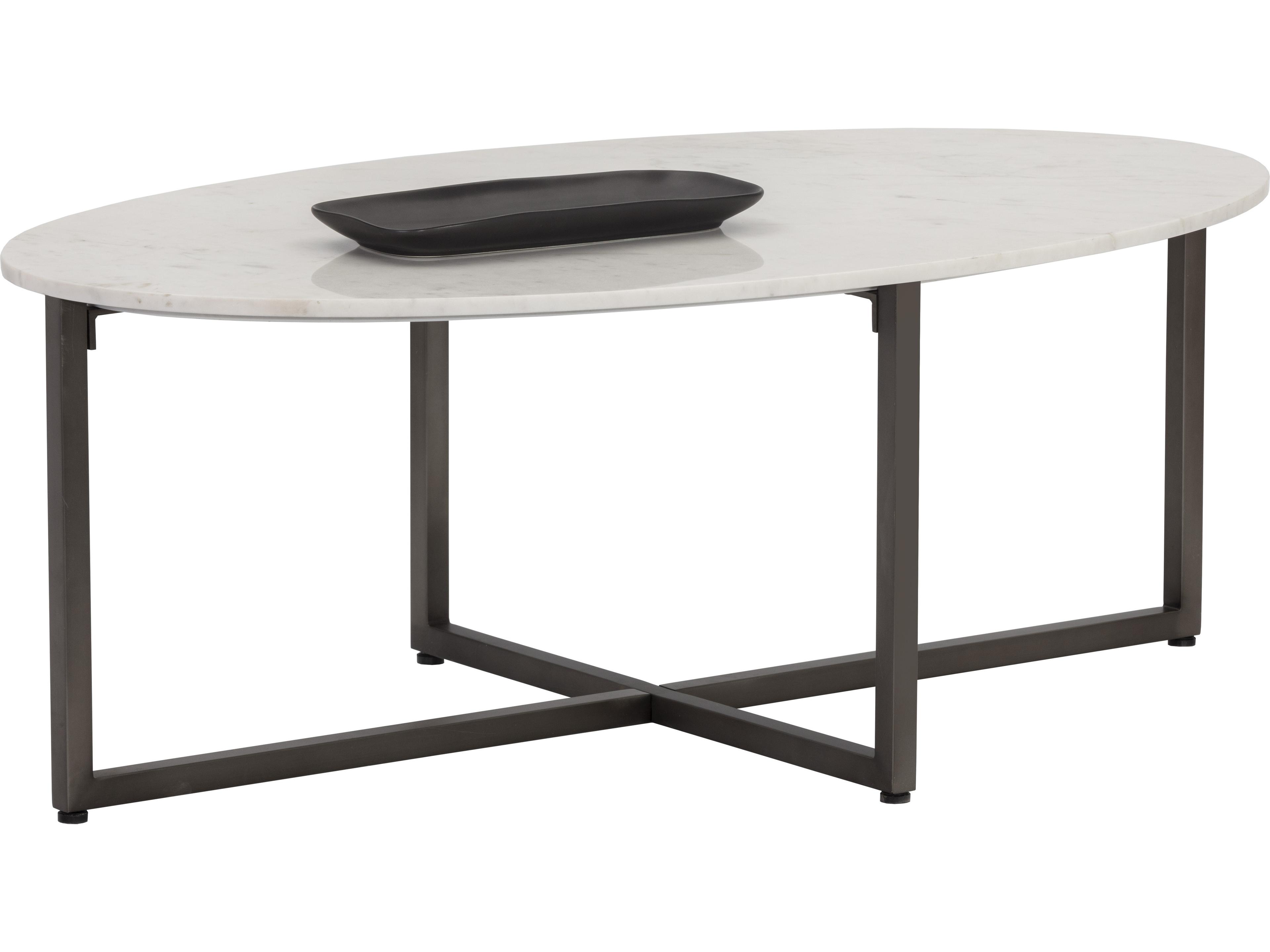 Sunpan Kiara Oval Marble White Gunmetal Coffee Table