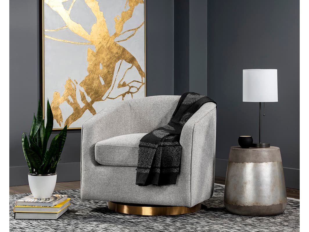 Sunpan Hazel Swivel Gray Fabric Accent Chair