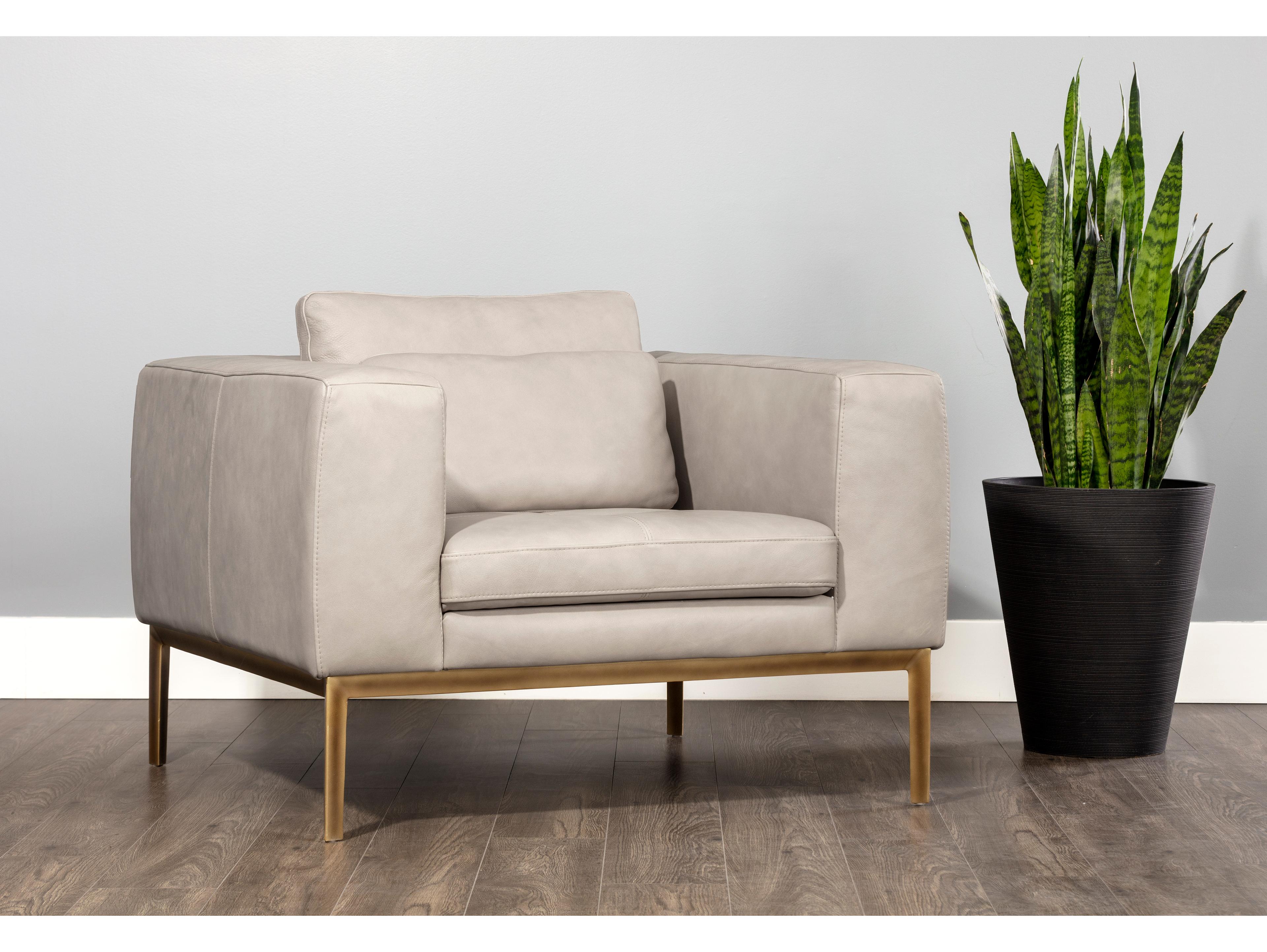 Sunpan Irongate Burr Cream Leather Accent Chair