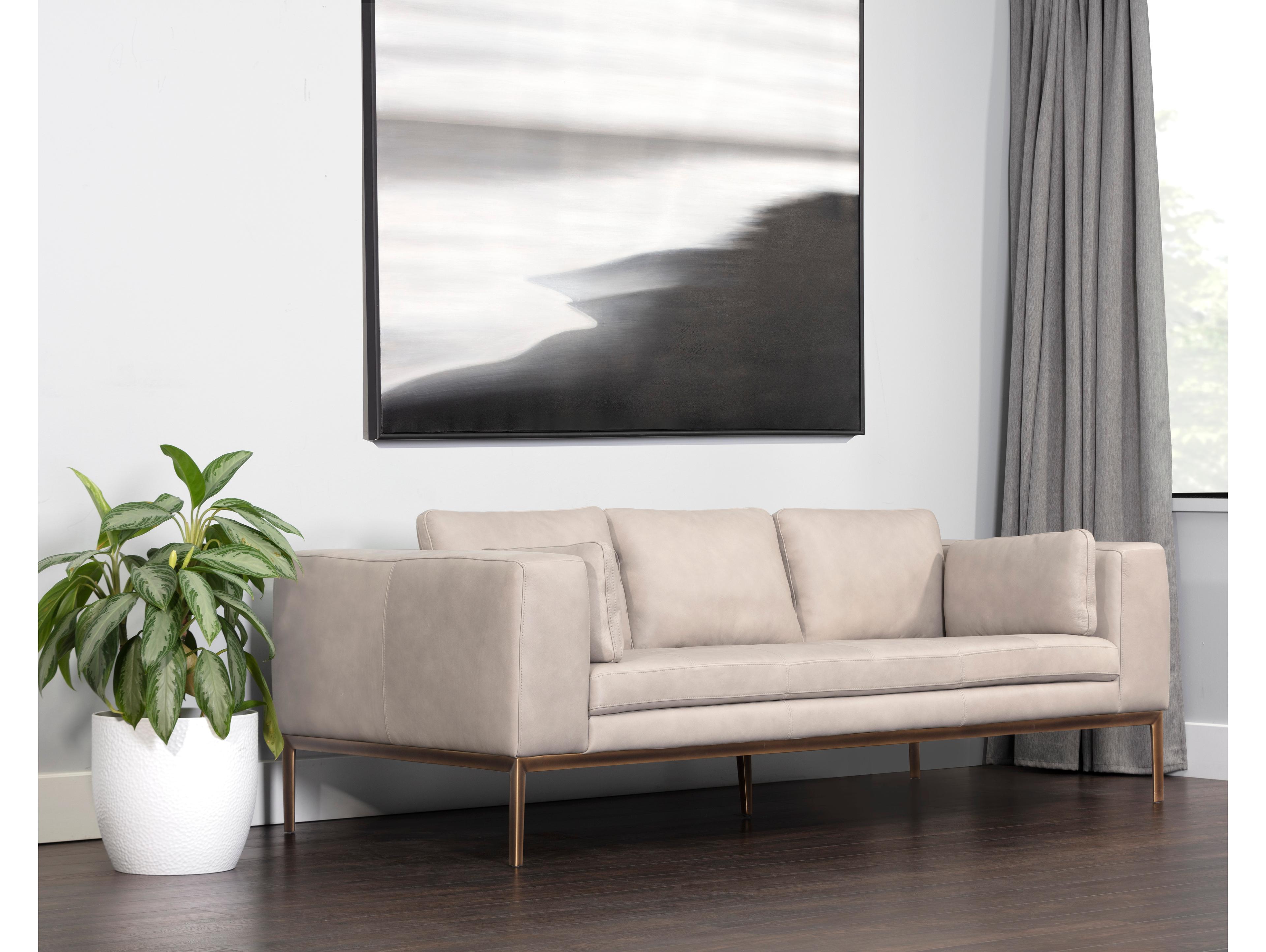 Sunpan Irongate 85.5" Burr Sofa Bali Bone Leather