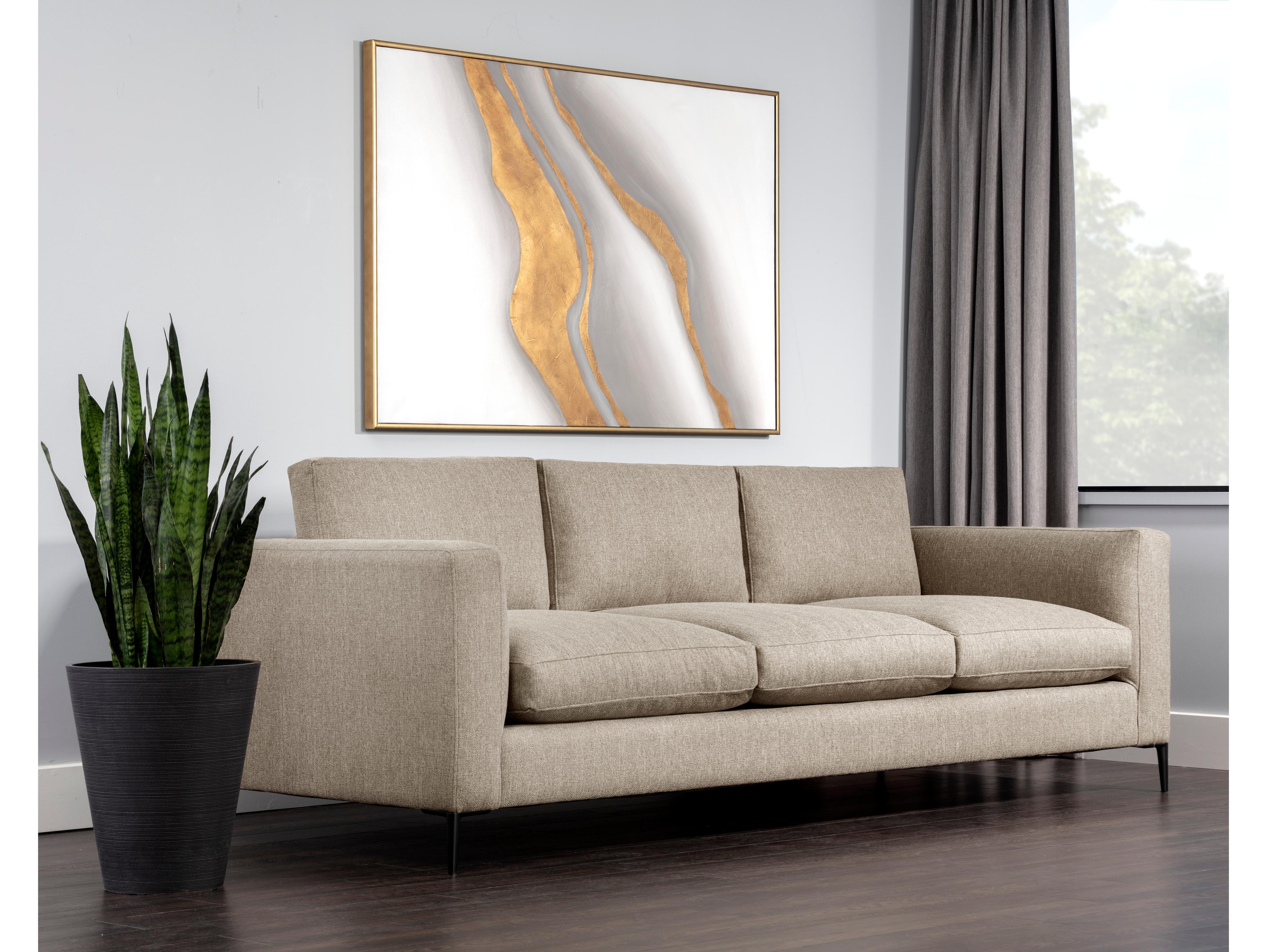 Sunpan Domestic Byward Liv Wicker Black Beige Upholstered Sofa