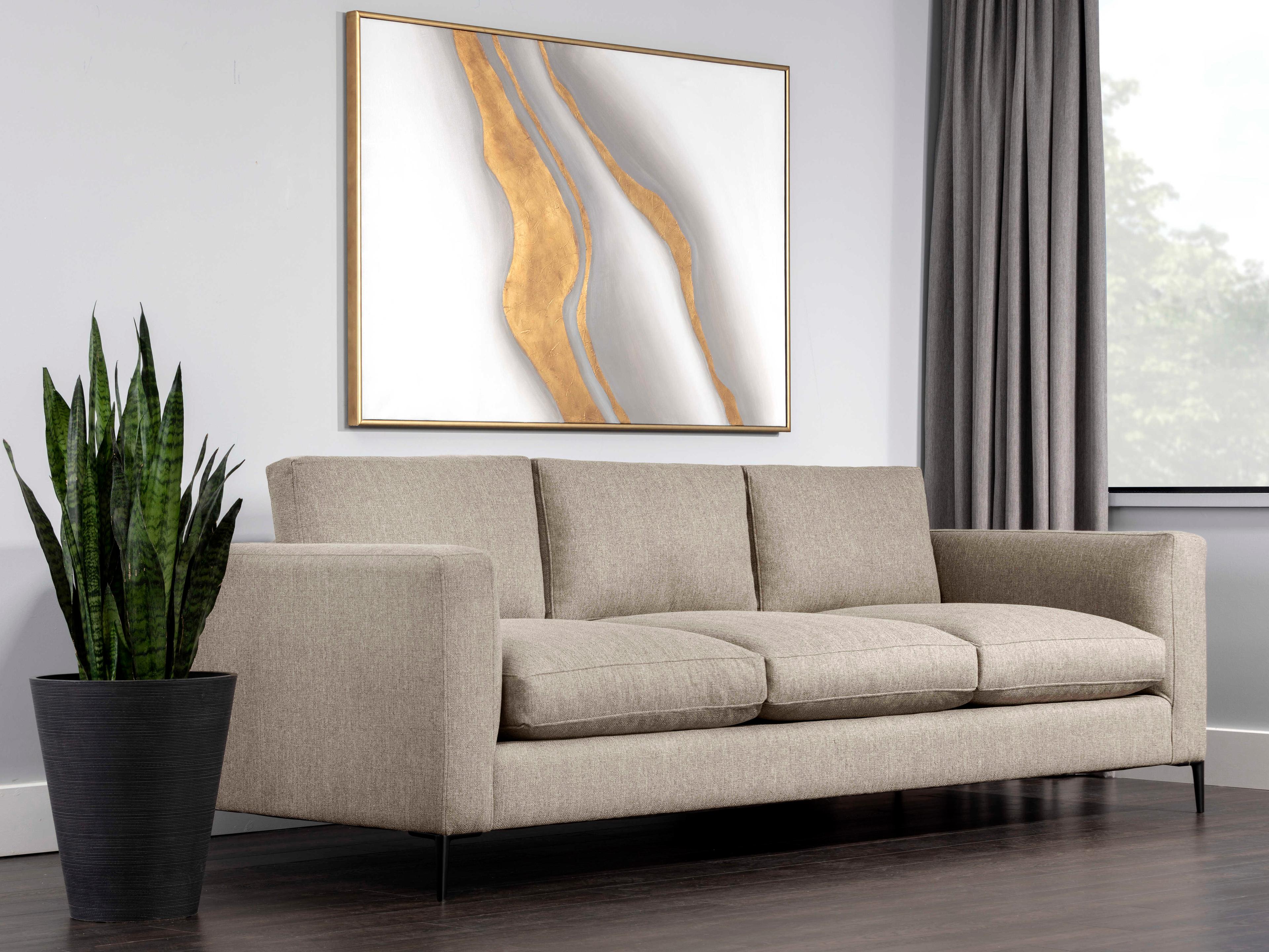 Sunpan Domestic Byward Liv Wicker Black Beige Upholstered Sofa