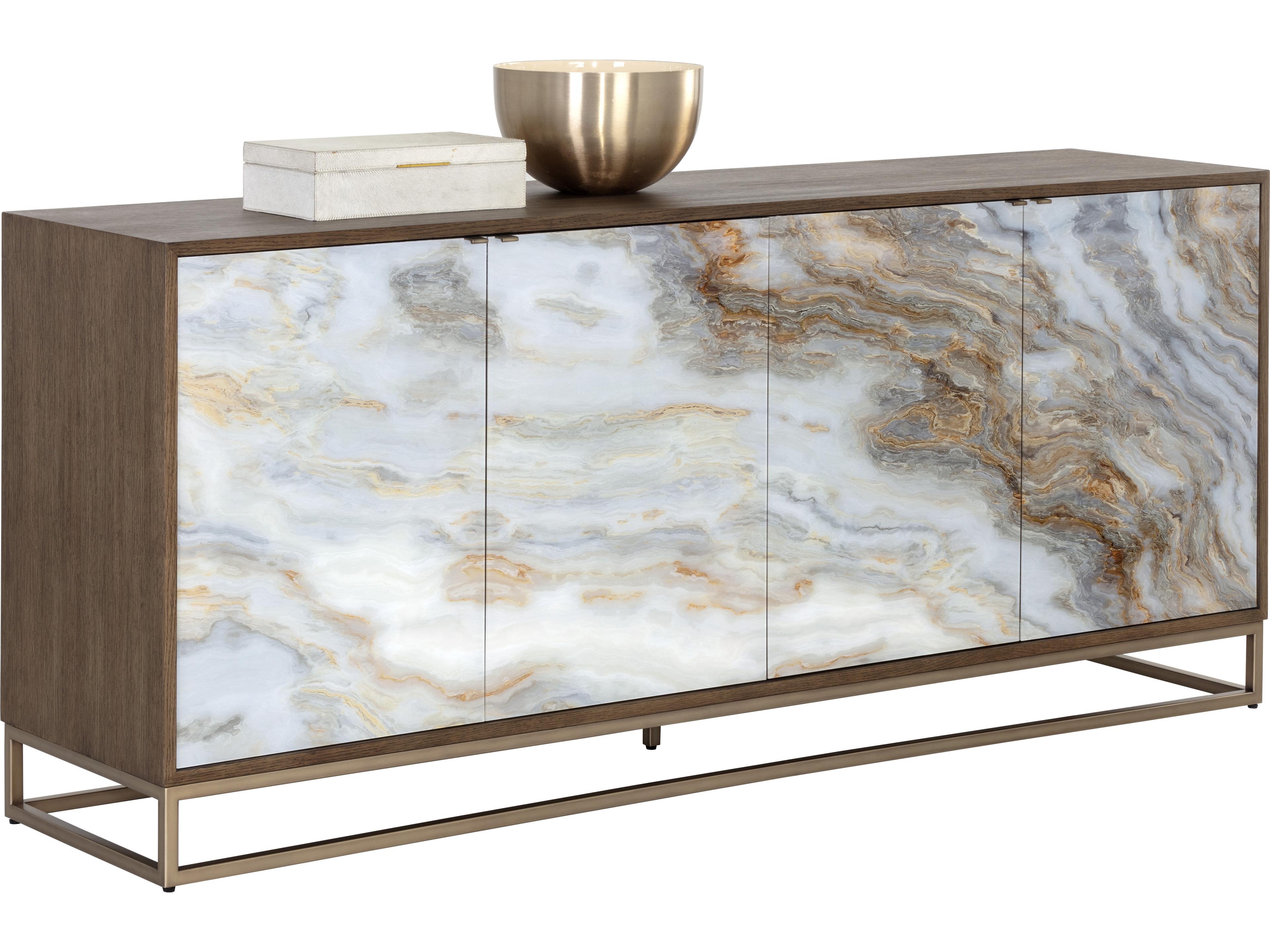 Sunpan Fuentes 75" Oak Wood Brown Brass Sideboard