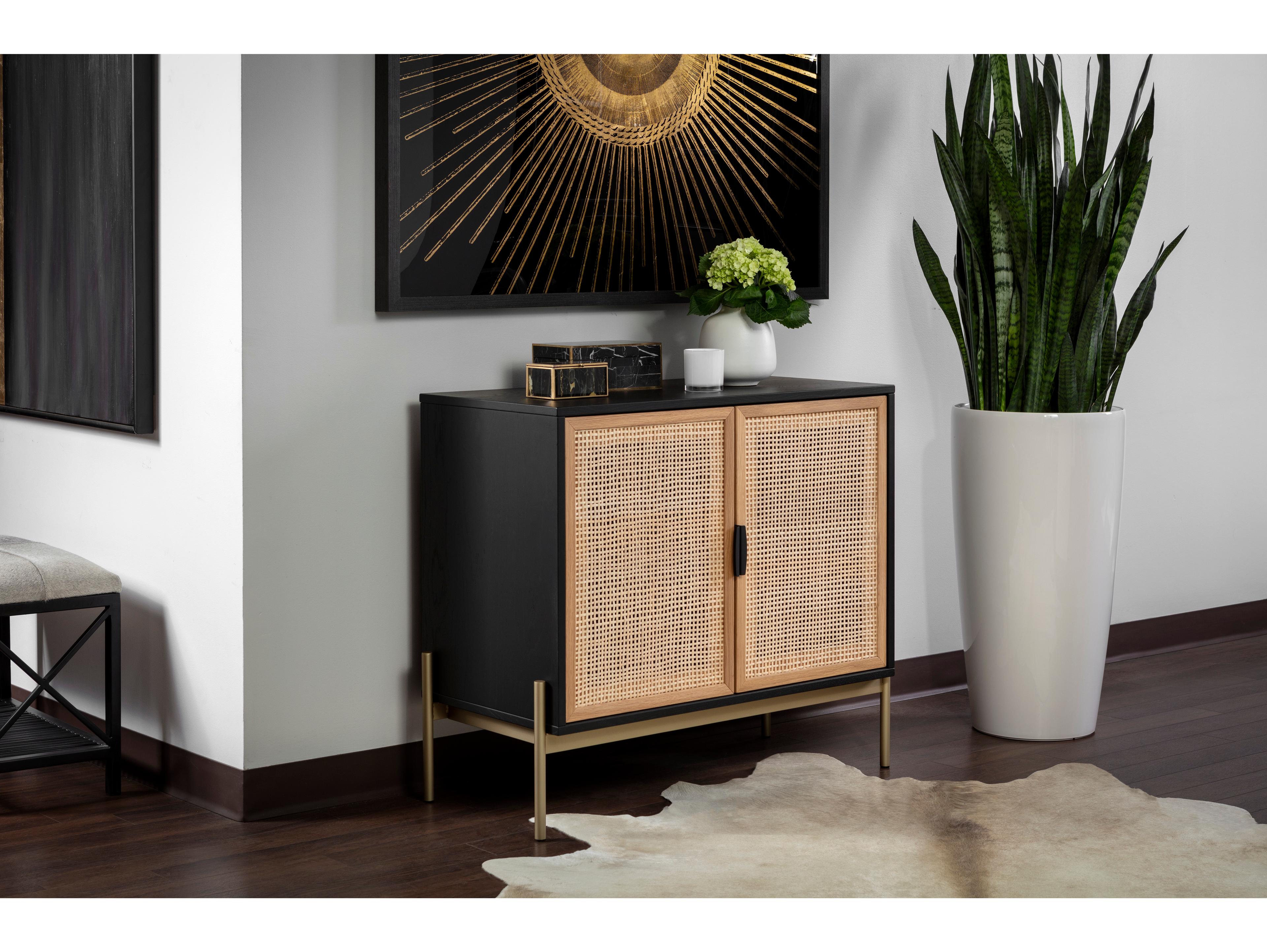 Sunpan Artezia Avida 37" Oak Wood Black Gold Sideboard