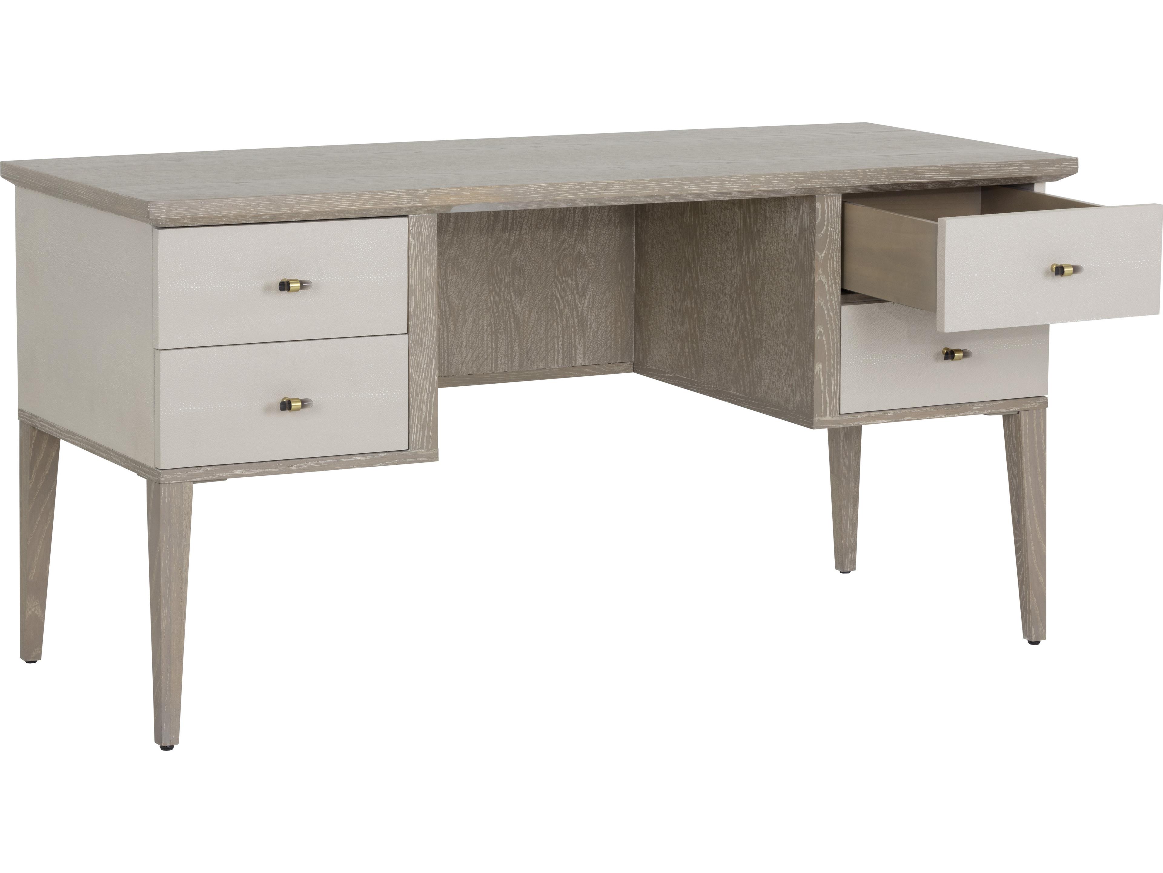Sunpan Pattinson White Ceruse Oyster Shagreen Oak Wood Secretary Desk