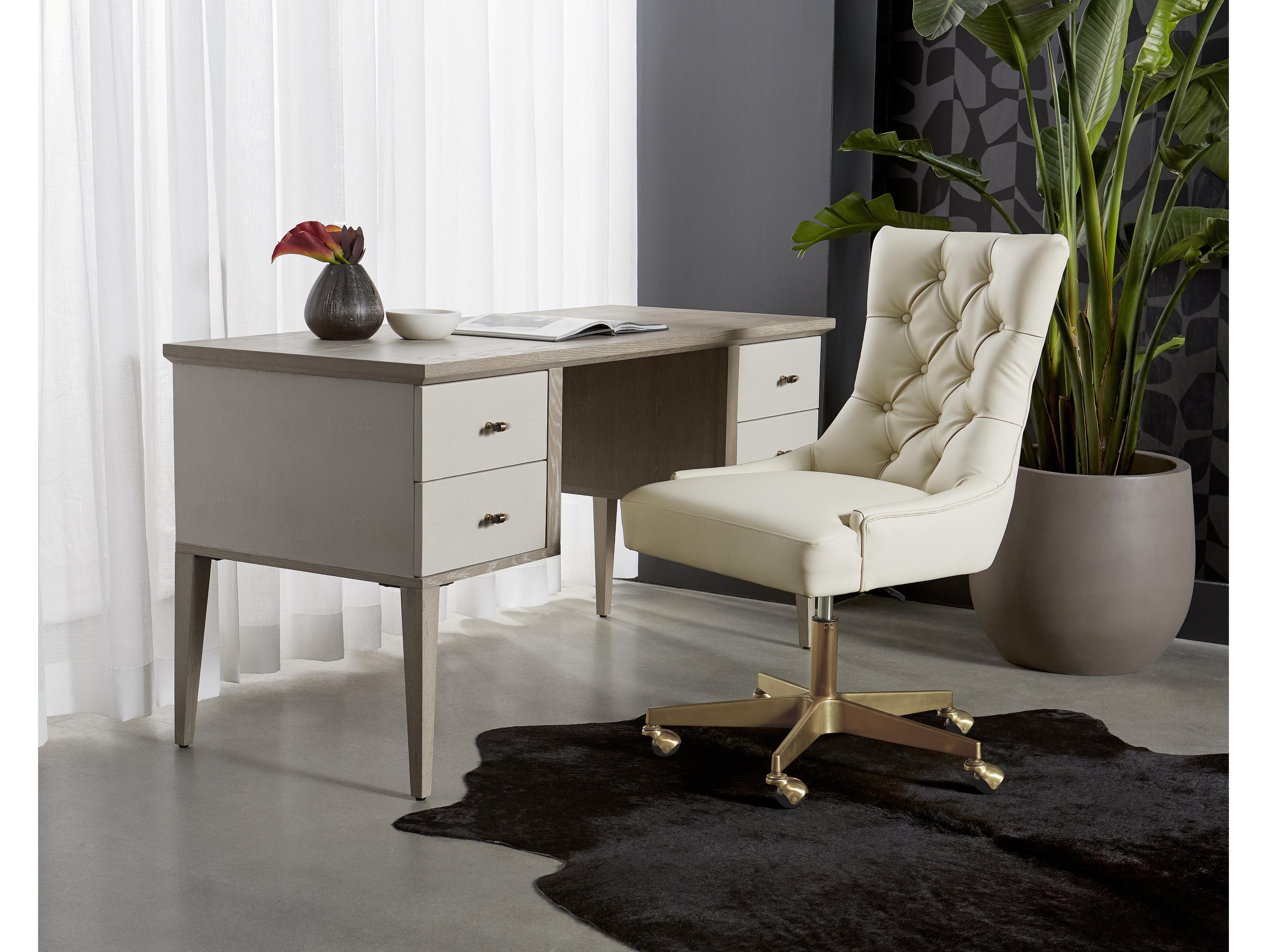 Sunpan Pattinson White Ceruse Oyster Shagreen Oak Wood Secretary Desk