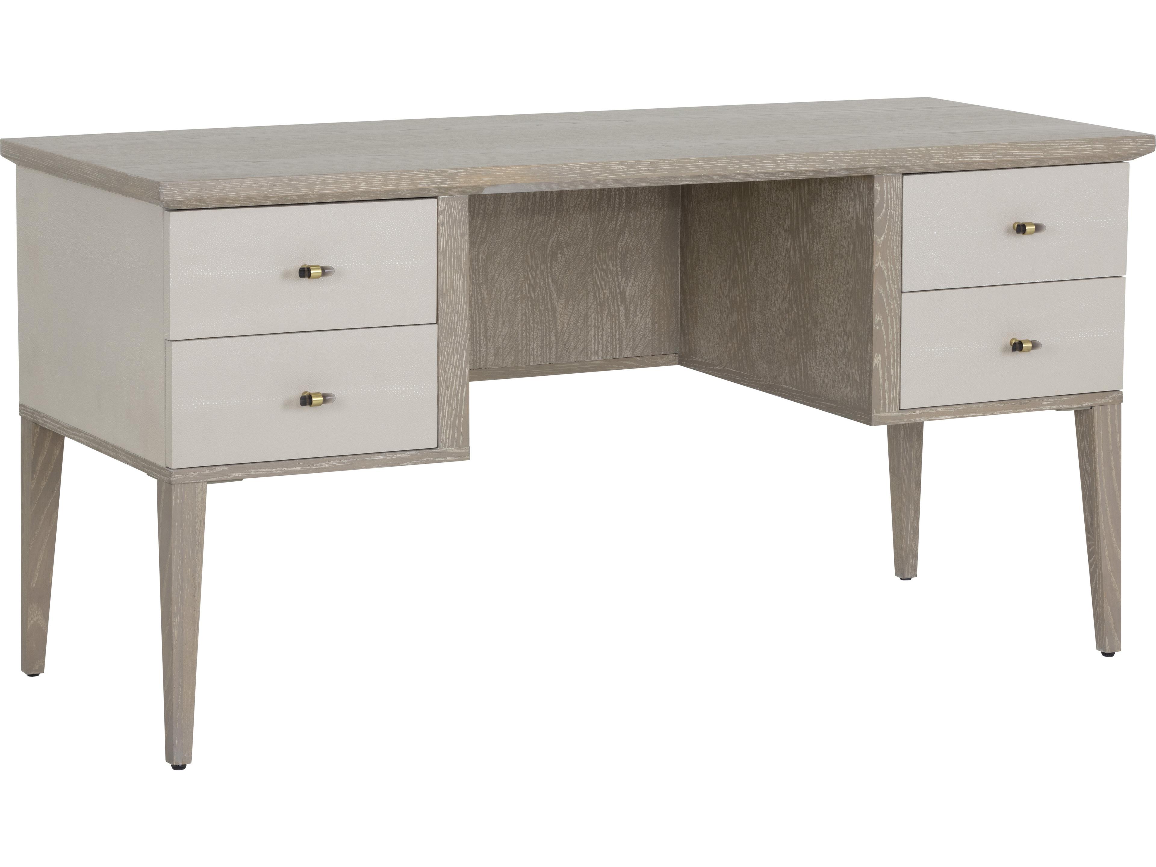 Sunpan Pattinson White Ceruse Oyster Shagreen Oak Wood Secretary Desk