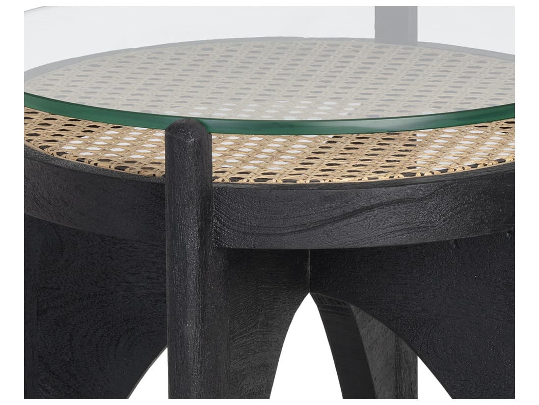 Sunpan Adora Round Glass Clear Black End Table