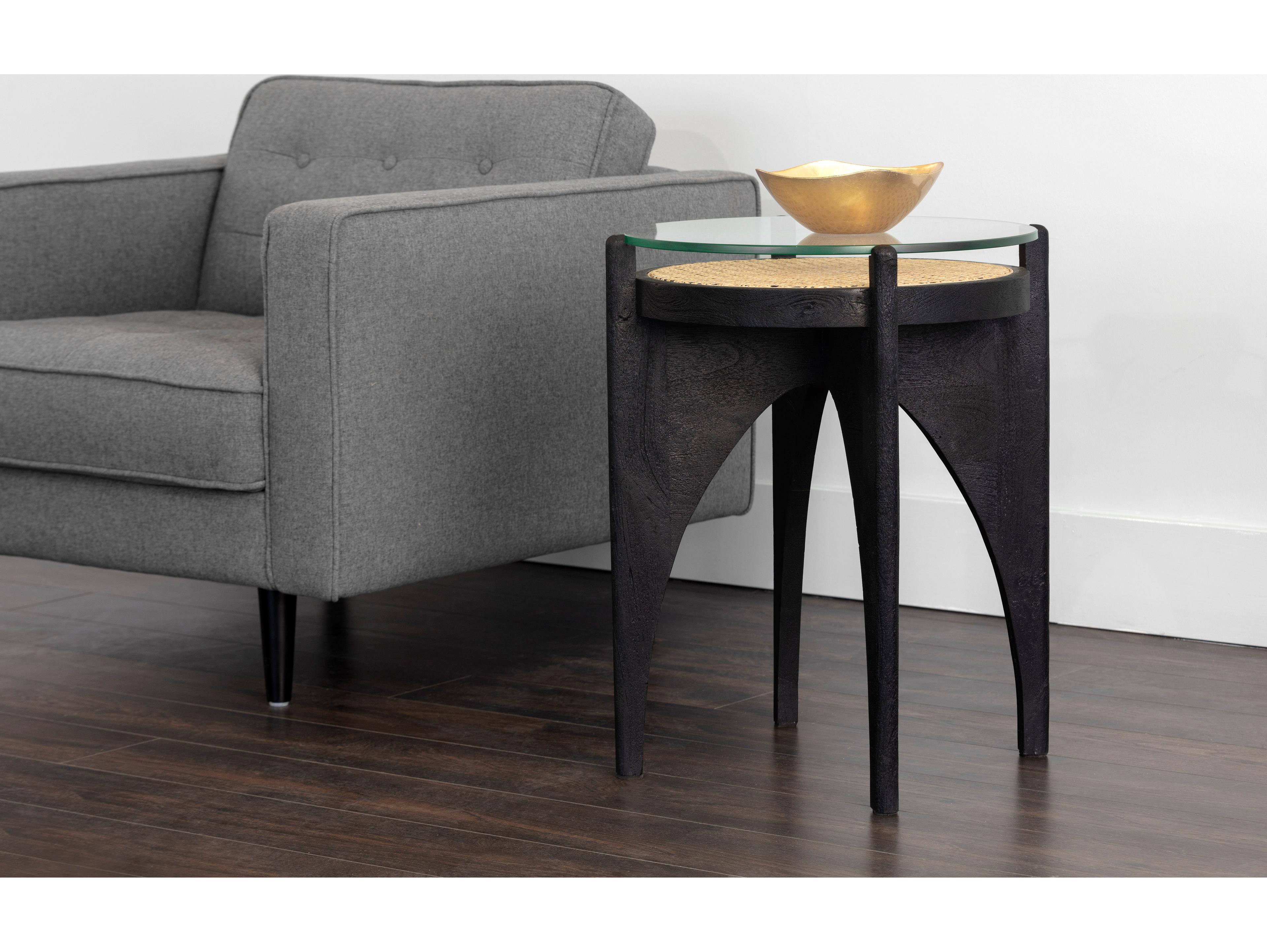 Sunpan Adora Round Glass Clear Black End Table