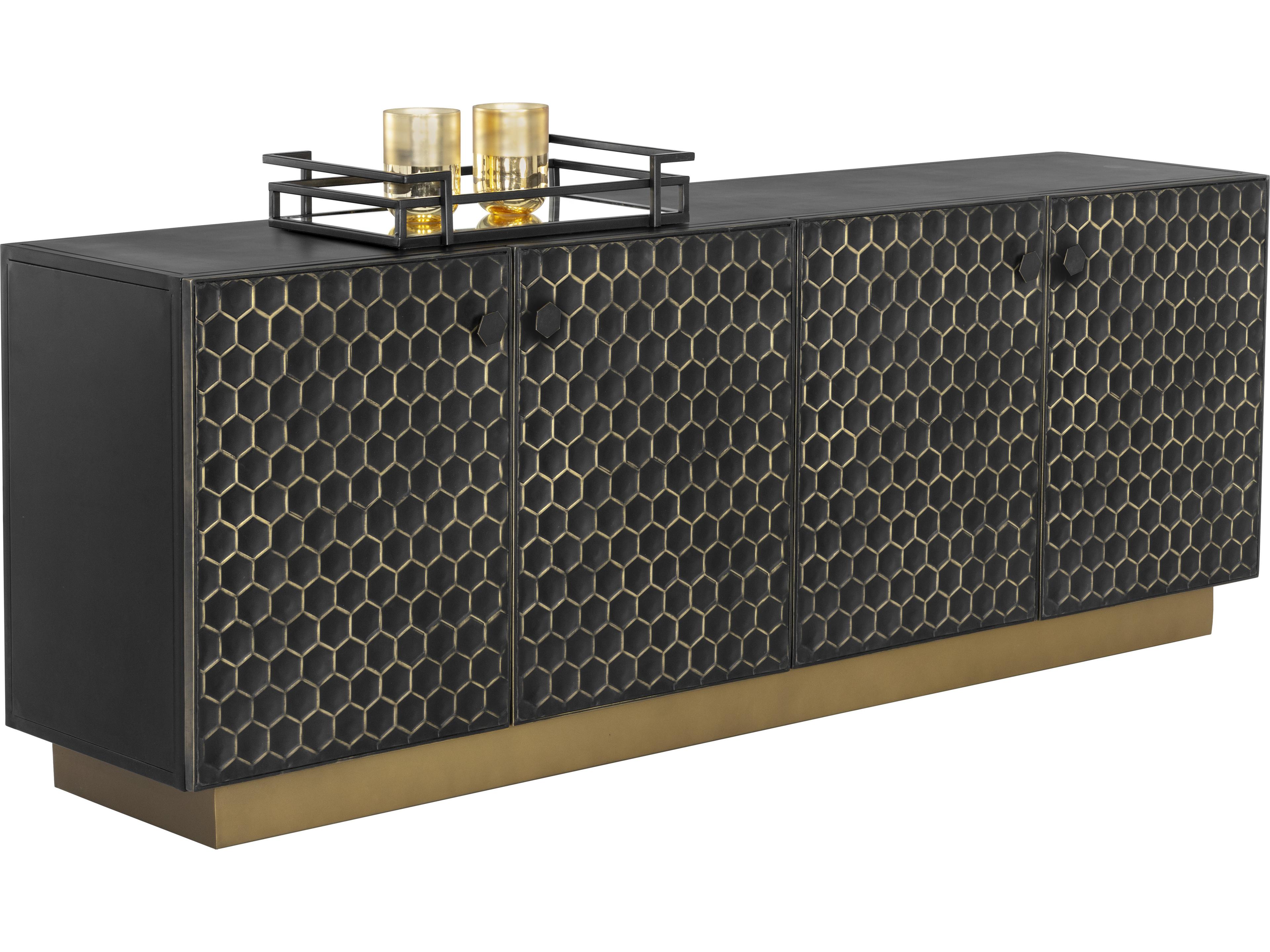 Sunpan Hive 82" Black Brass Sideboard
