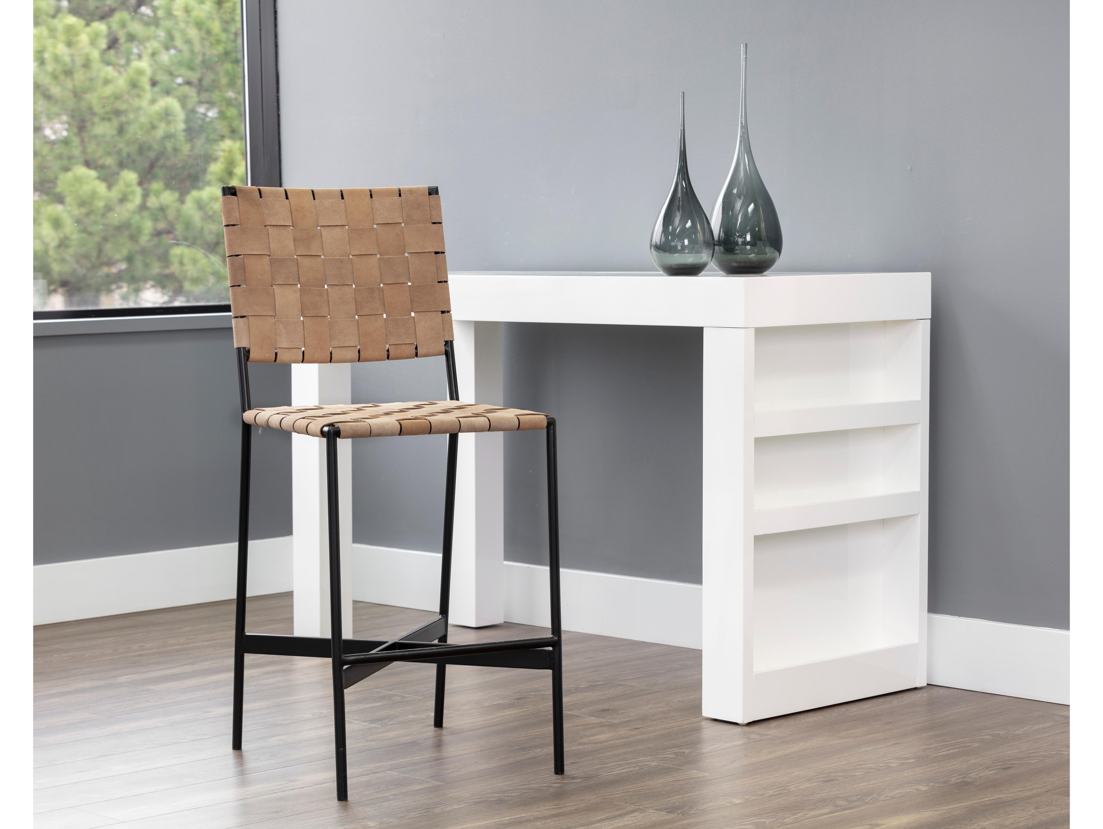 Sunpan Omari Suede Light Tan Leather Counter Stool