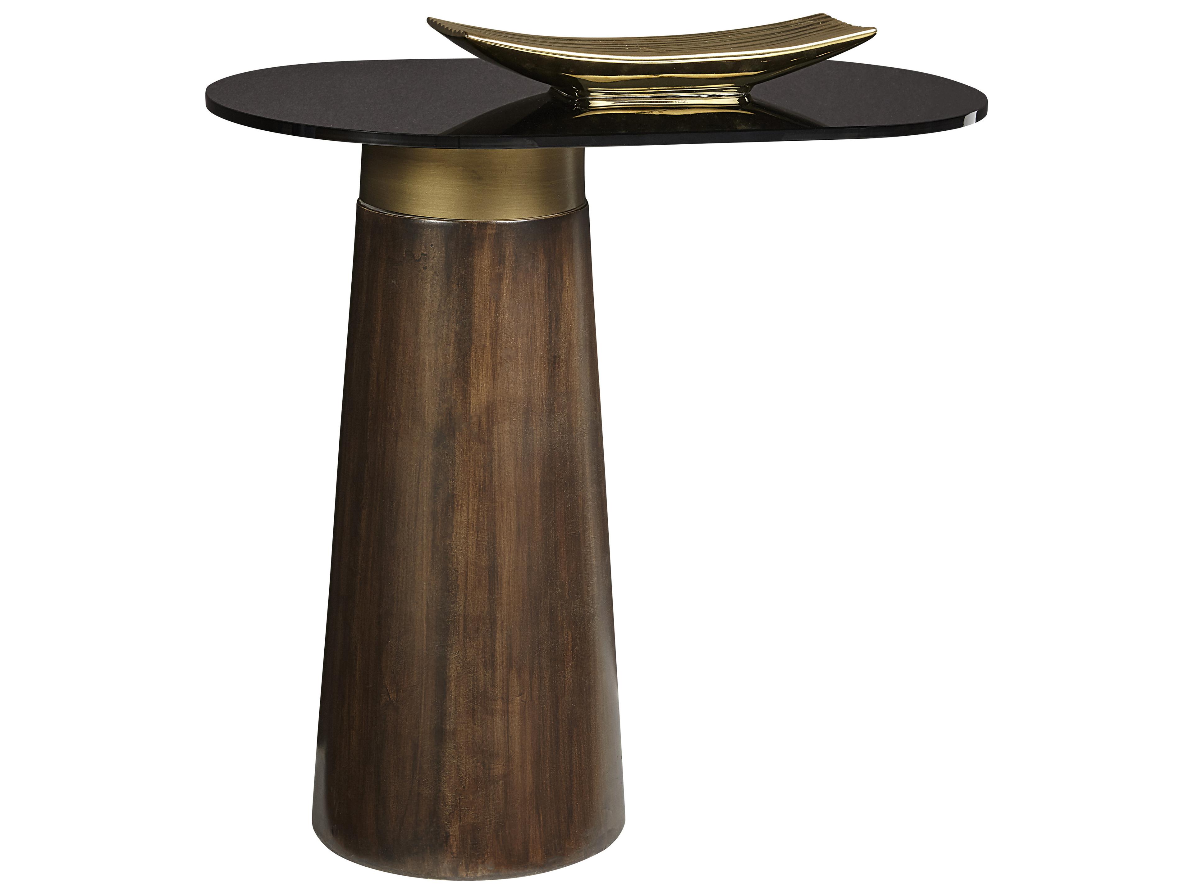 Sunpan Lamont Oval Glass Black Brown End Table