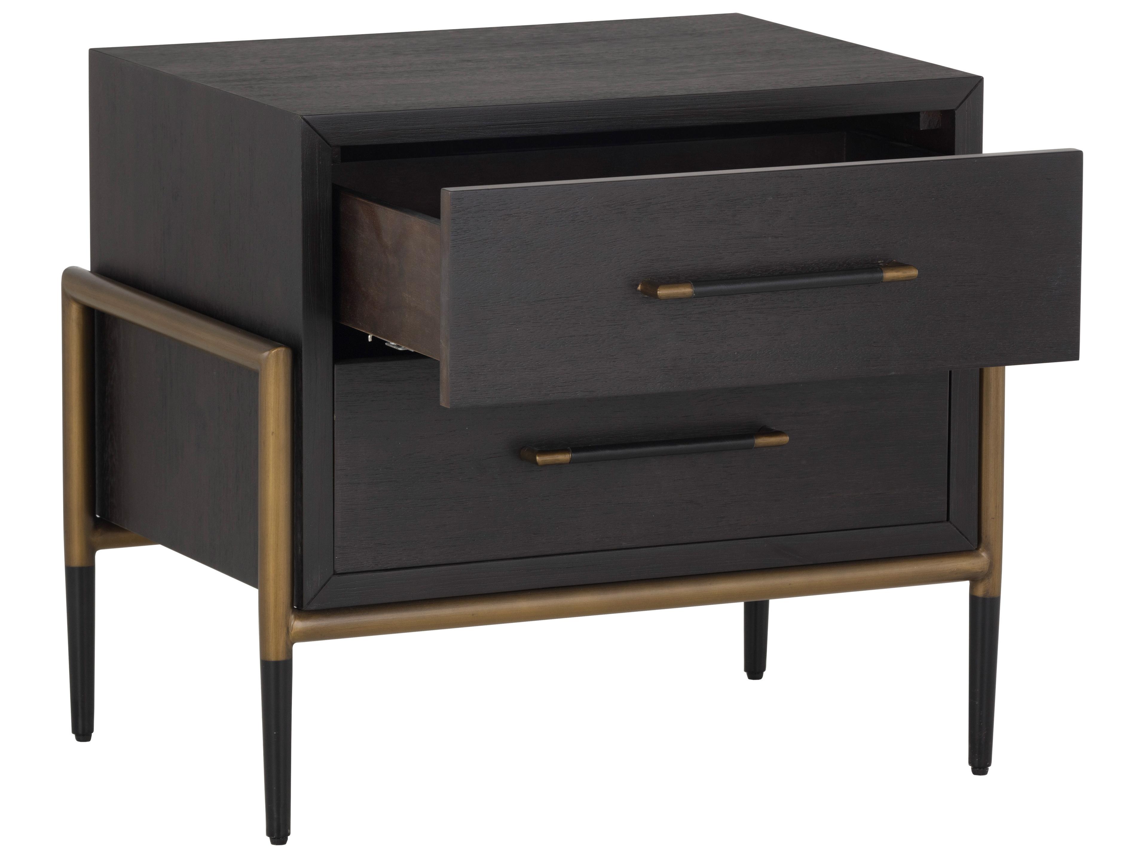 Sunpan Weldrick 2-Drawers Black Acacia Wood Nightstand