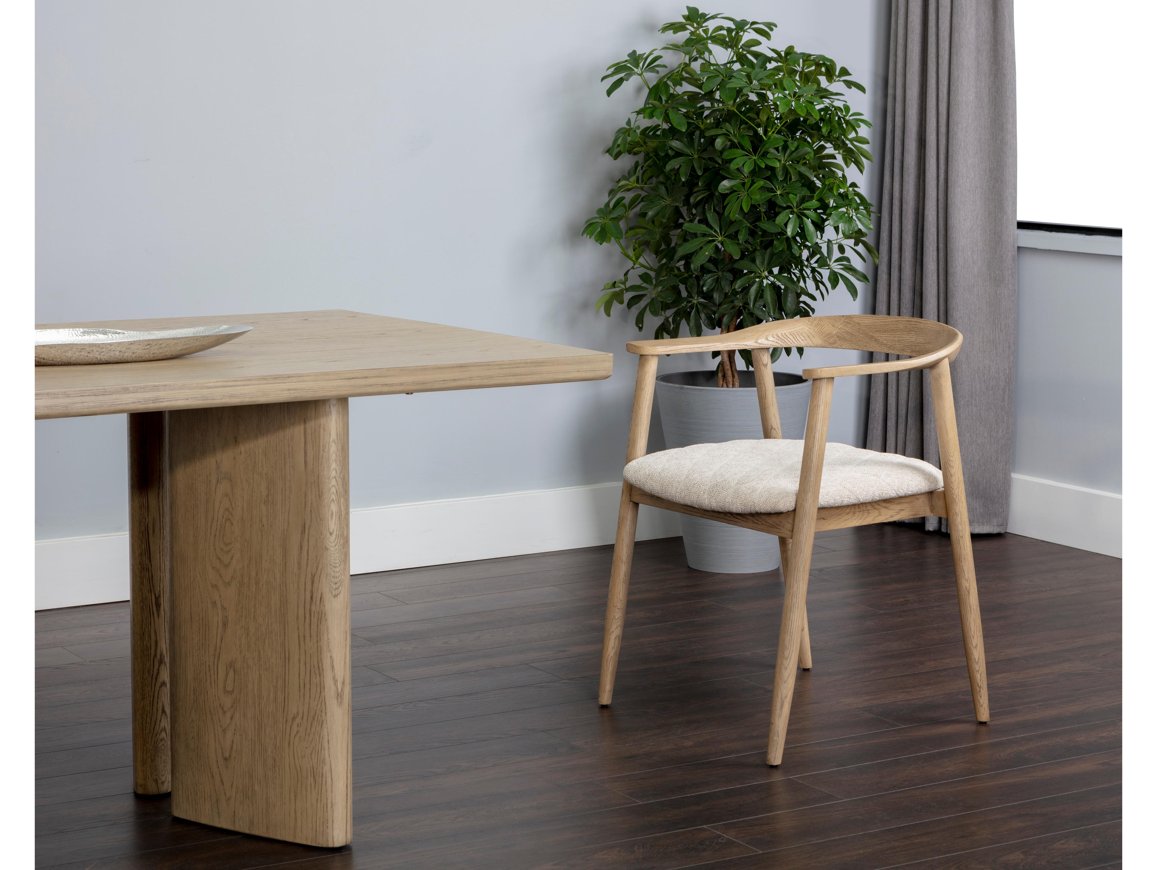 Sunpan Jeremy Oak Wood Beige Upholstered Arm Dining Chair