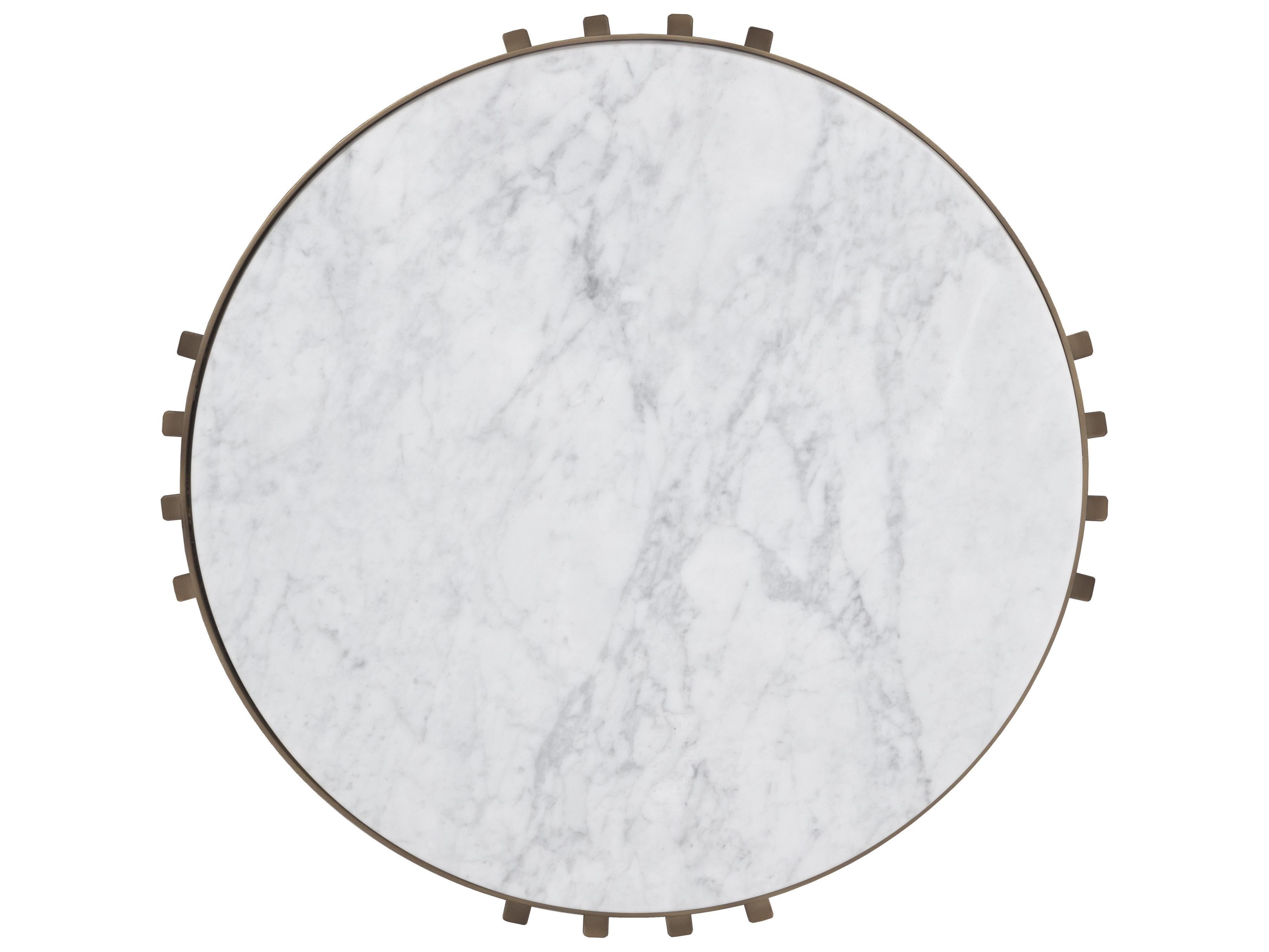 Sunpan Naxos Round Marble White Rustic Bronze End Table