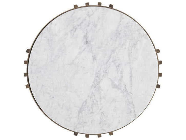 Sunpan Naxos Round Marble White Rustic Bronze End Table