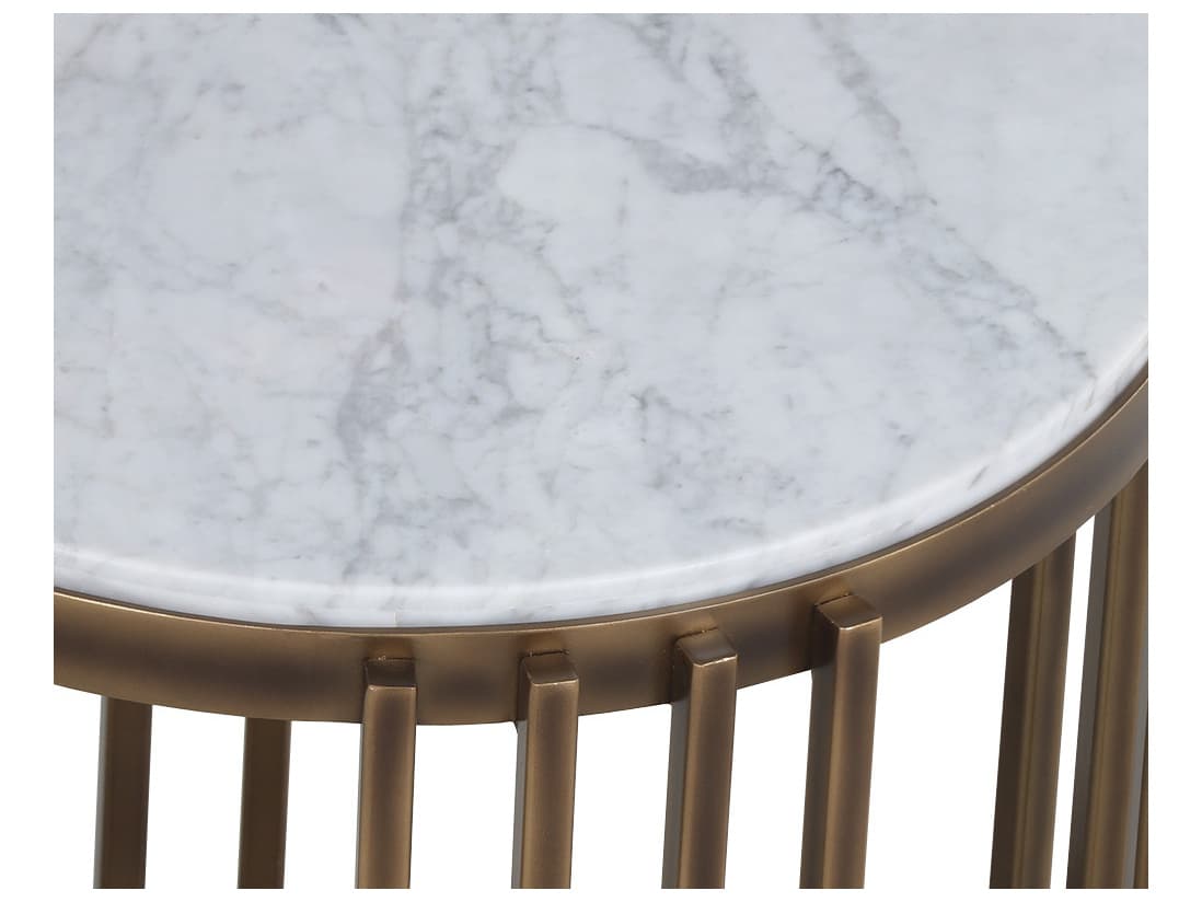 Sunpan Naxos Round Marble White Rustic Bronze End Table