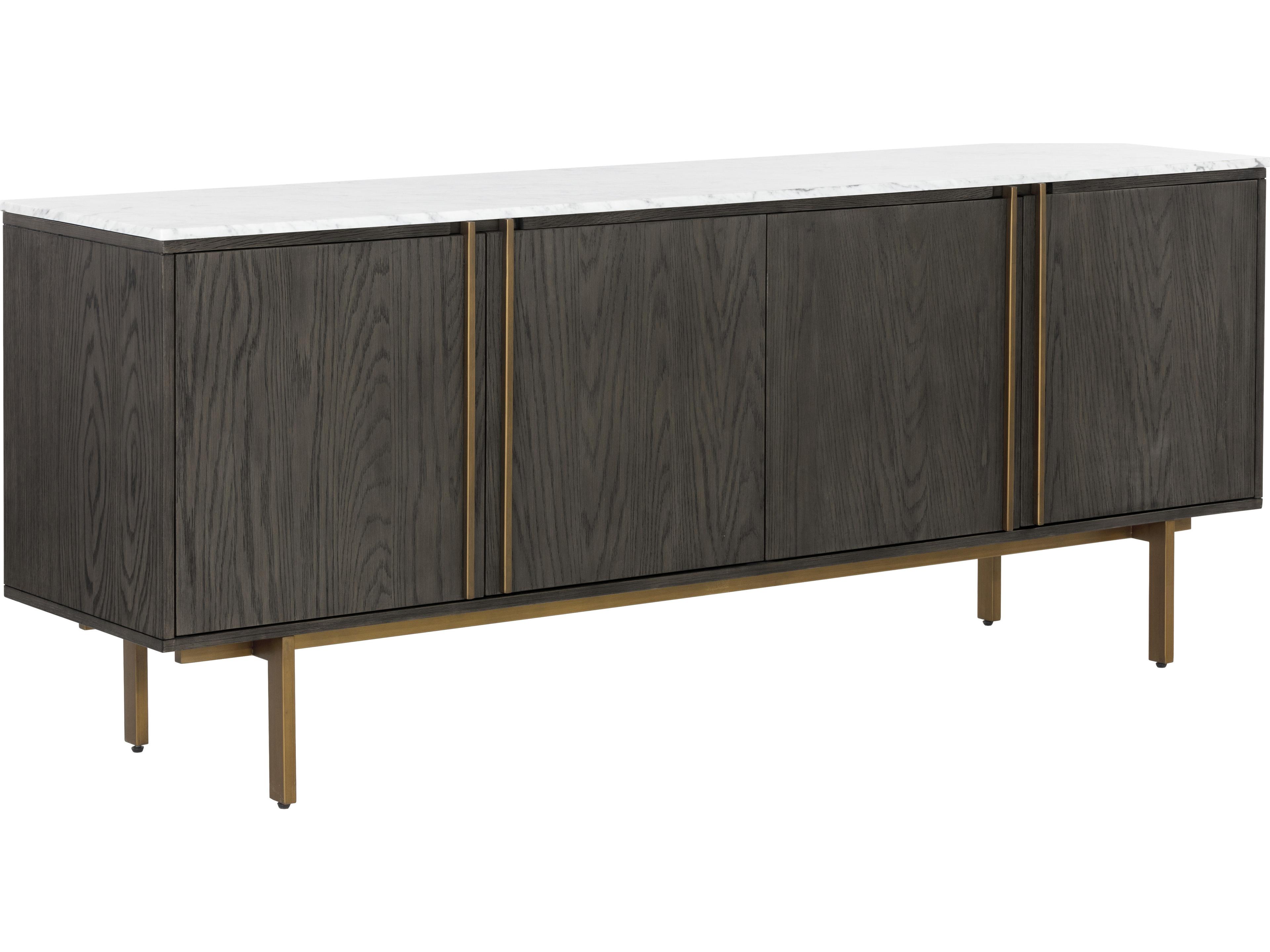 Sunpan Mixt Briar 78" Oak Wood White Antique Brass Sideboard