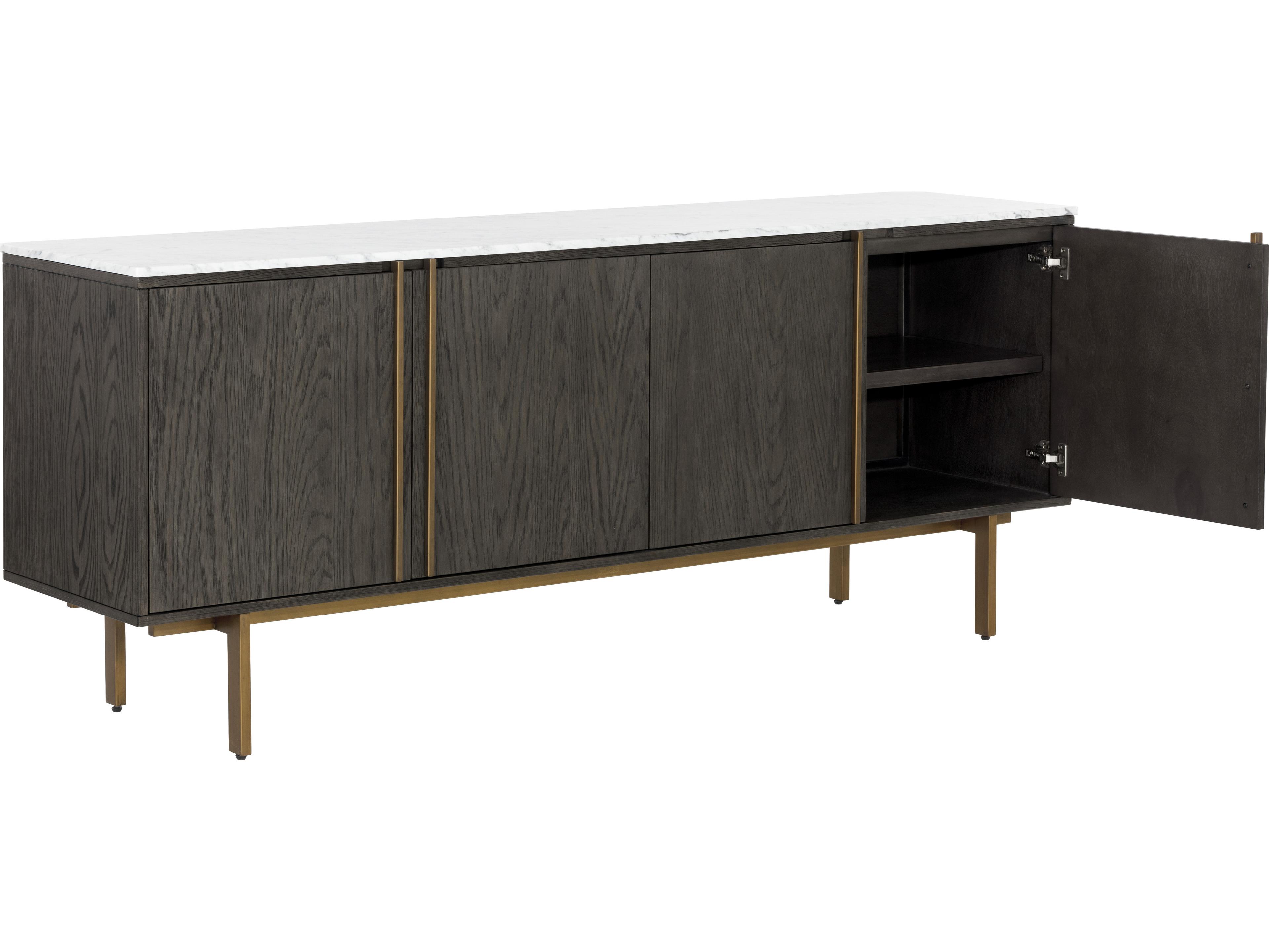 Sunpan Mixt Briar 78" Oak Wood White Antique Brass Sideboard