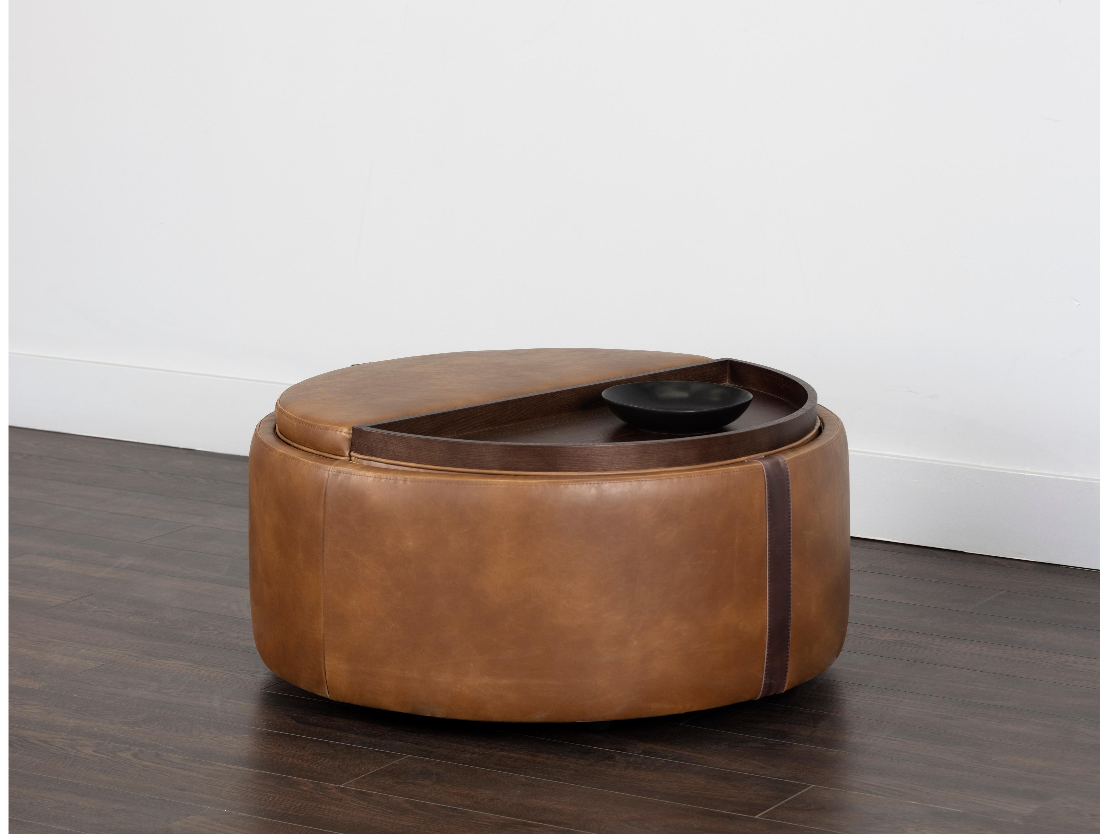 Sunpan Borelli Brown Faux Leather Ottoman