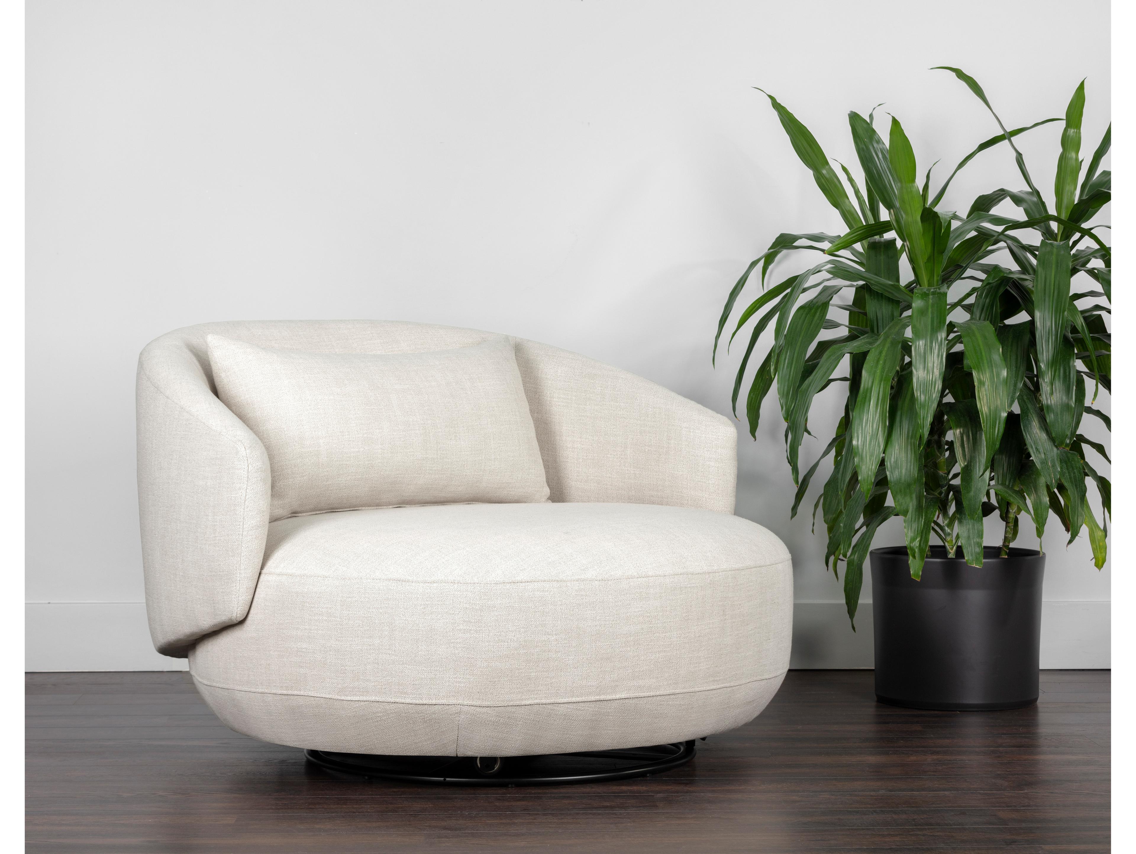 Sunpan Walsh Swivel White Accent Chair